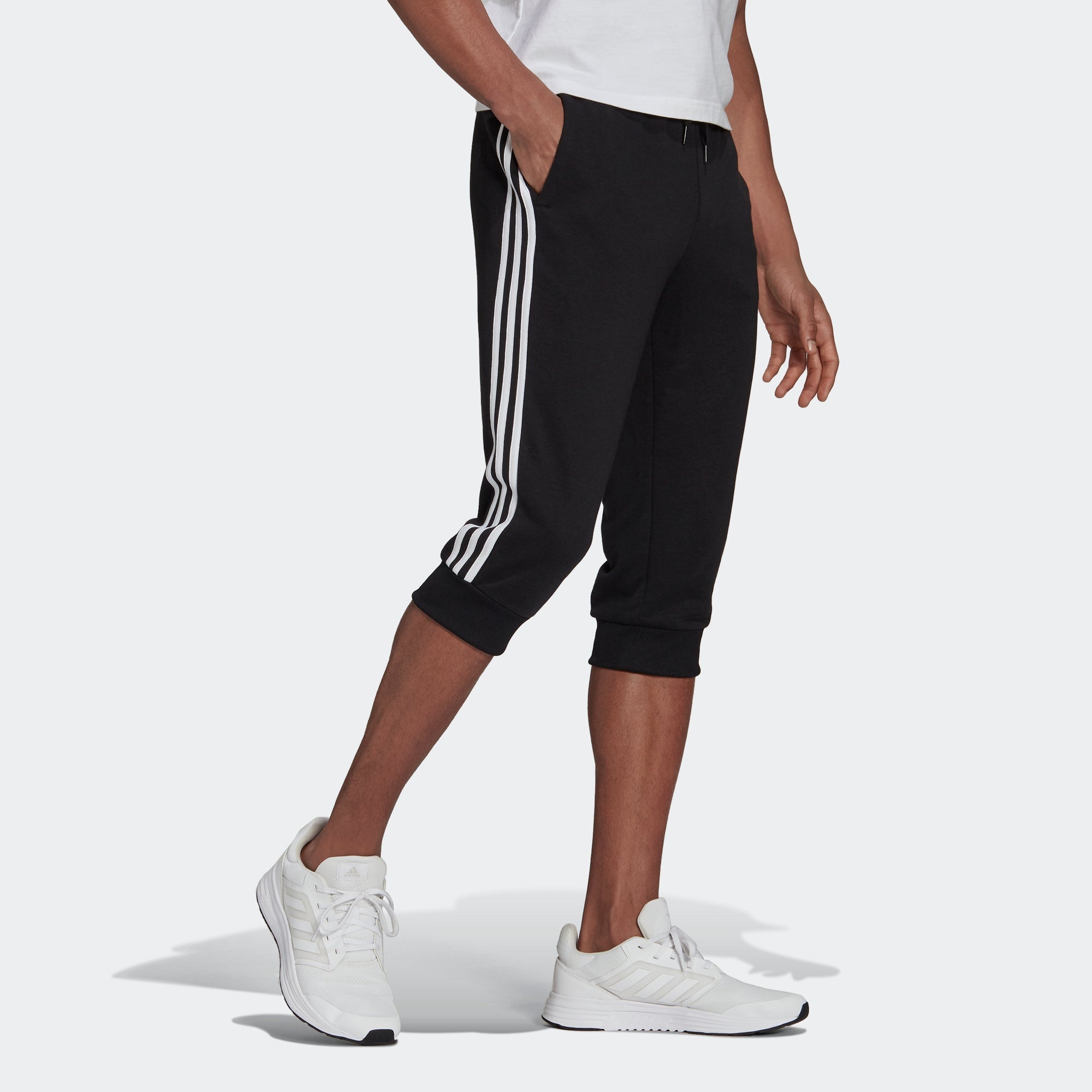 adidas M 3s Ft Tc 34pt Logo Embroidered Stripe Knit Bundle Feet Cropped Pants Black GK8987 - 5