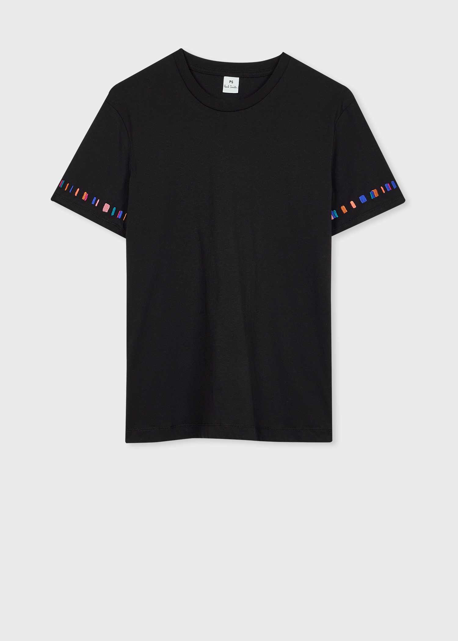 Women's Black 'Swirl' Stripe Sleeve Embroidered T-Shirt - 1