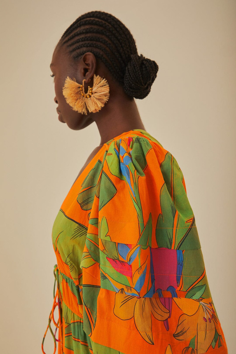Orange Fresh Macaws Midi Dress 3