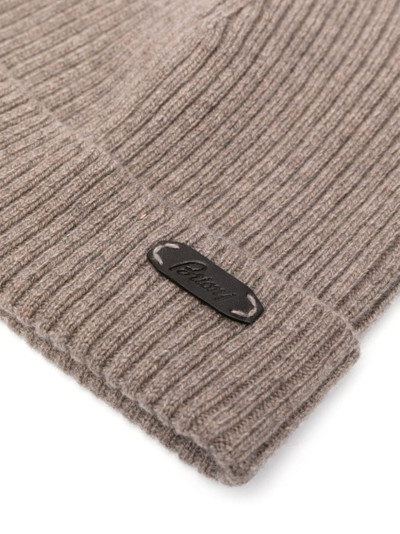 Brioni logo-patch ribbed-knit beanie outlook