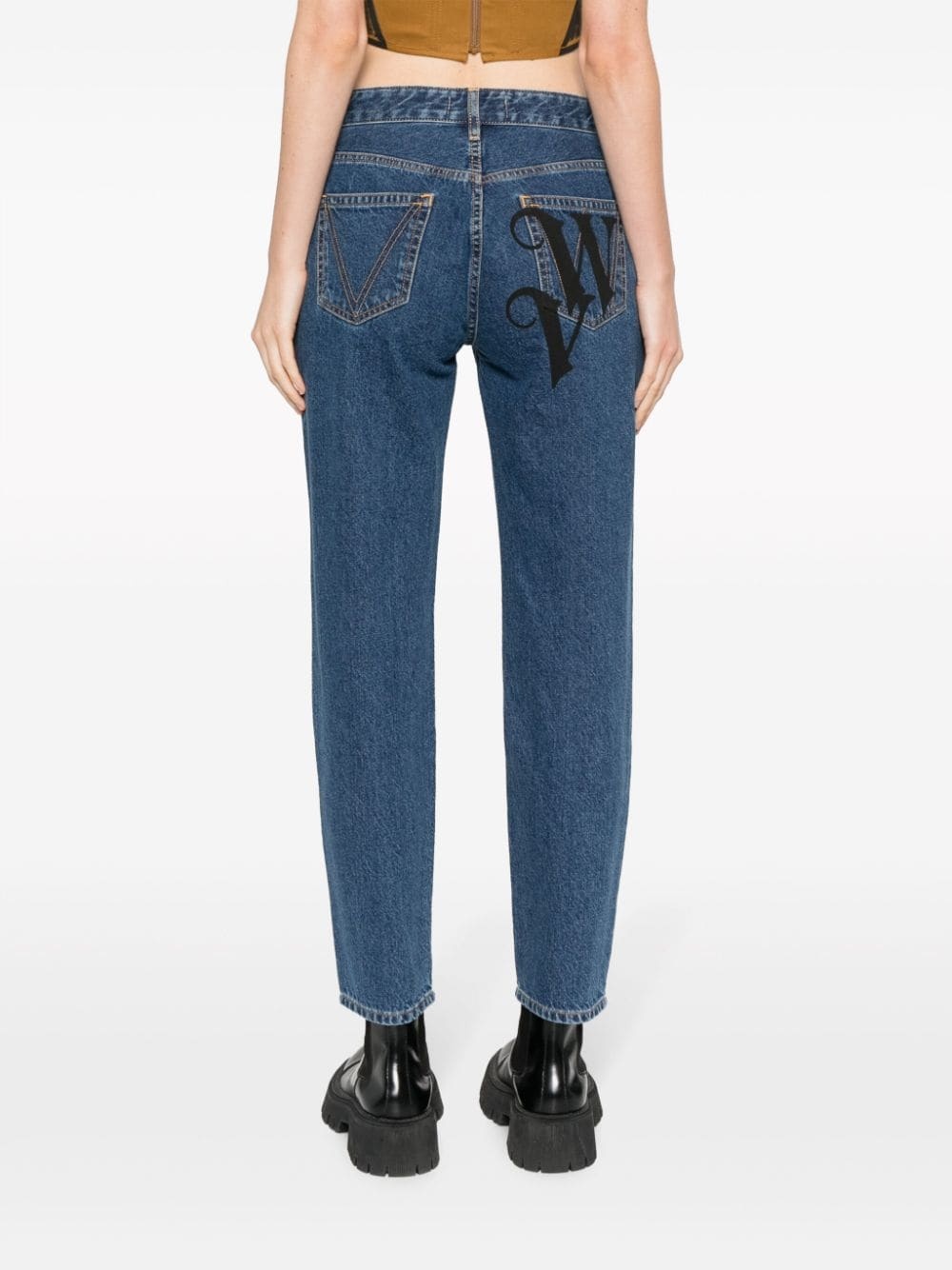 monogram-print tapered jeans - 4
