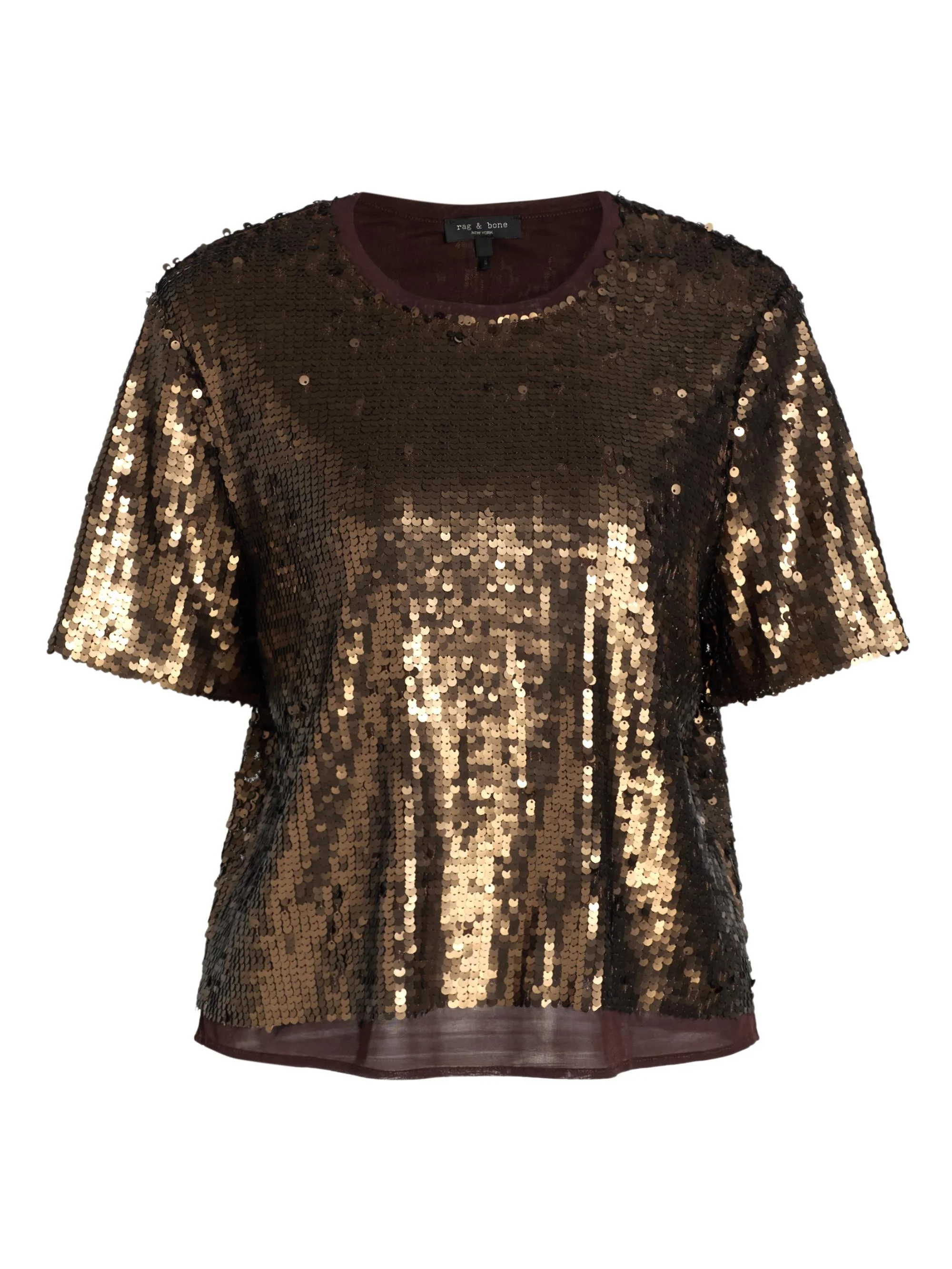 Women's Lucy Sequined Crewneck T-Shirt - Coffee - 1