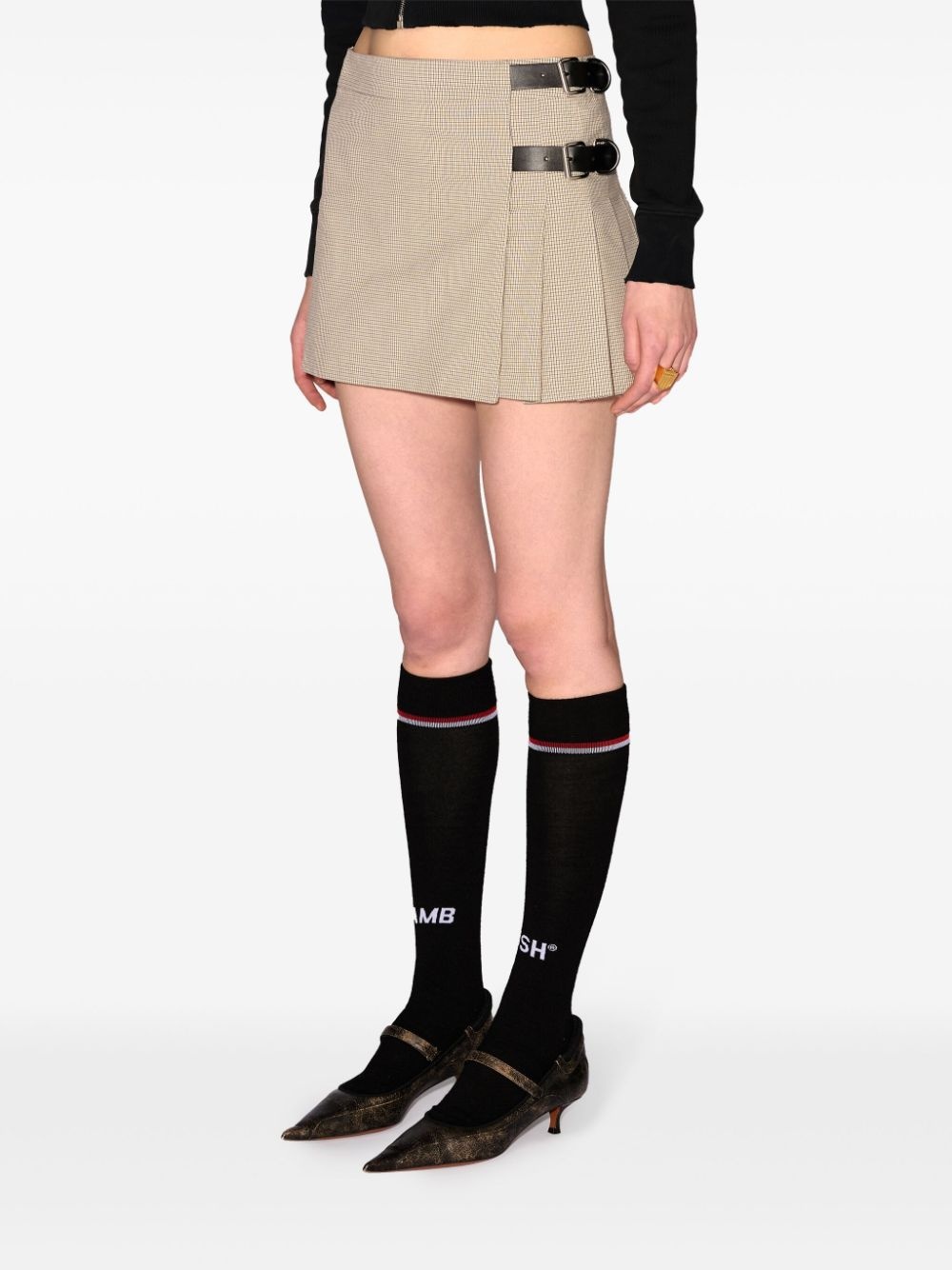 checkered belted miniskirt - 4