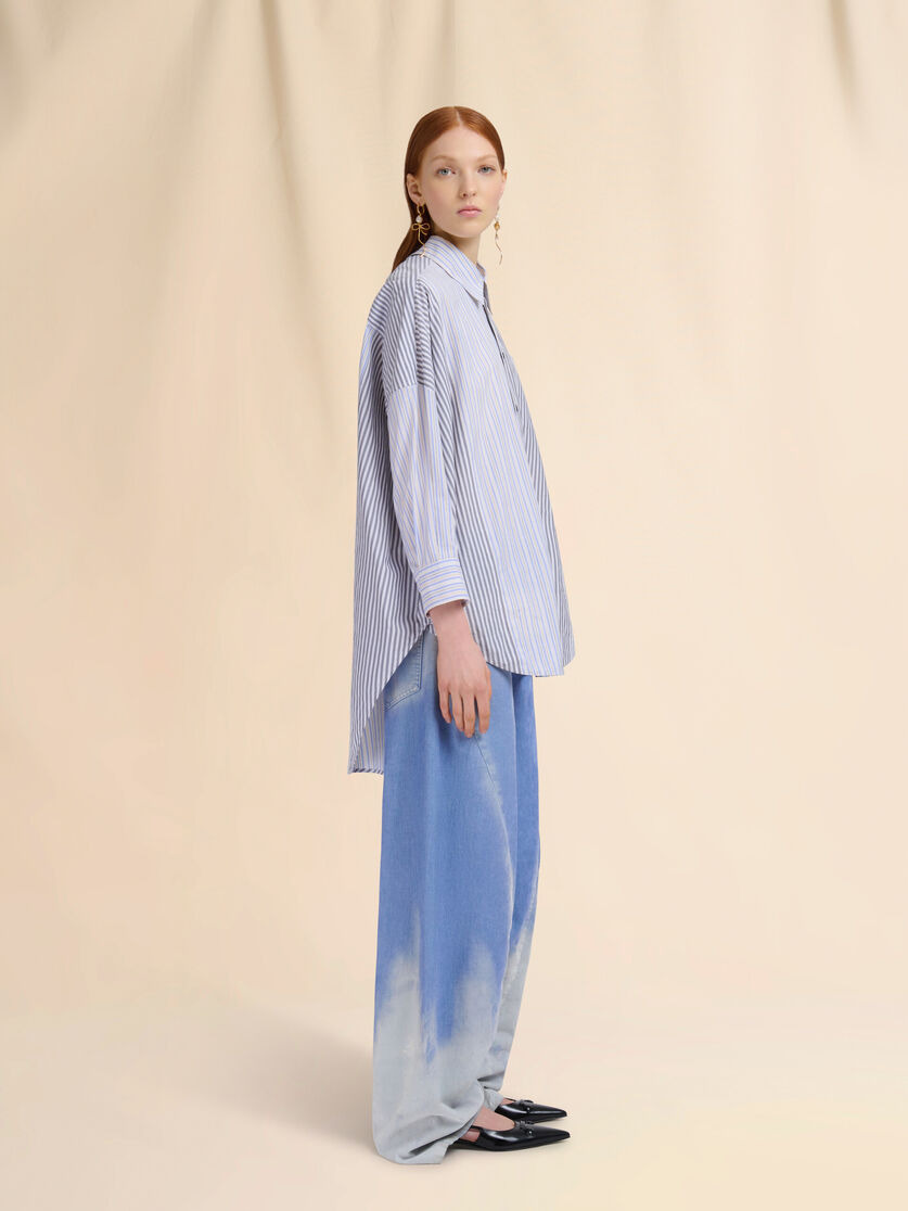 GRAY STRIPED ORGANIC POPLIN PATCHWORK SHIRT - 5
