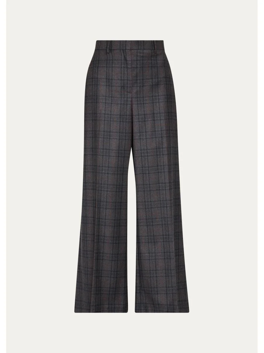 High-Rise Plaid Wool Wide-Leg Trousers - 1