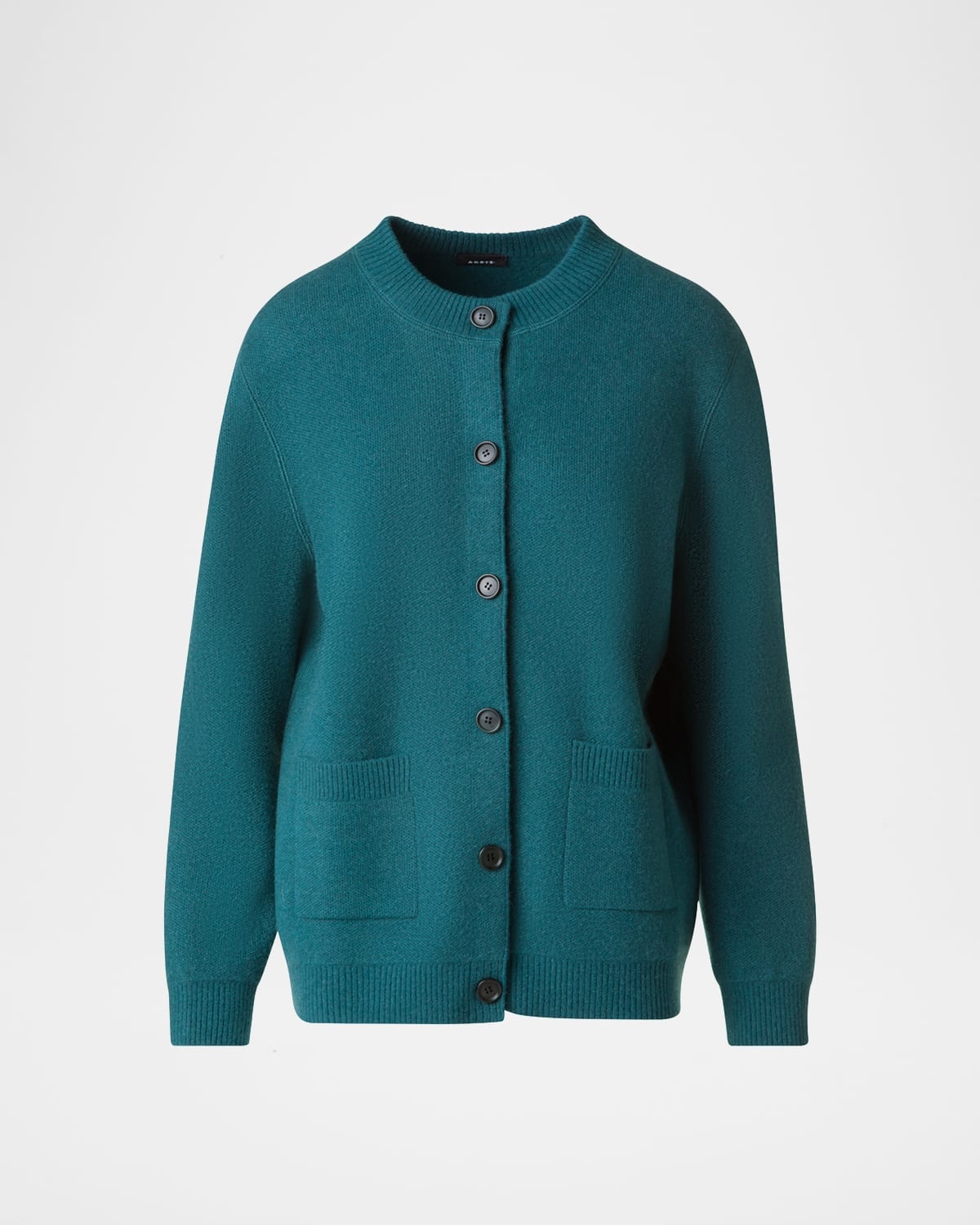 Pure Cashmere Pique Knit Crewneck Cardigan - 1