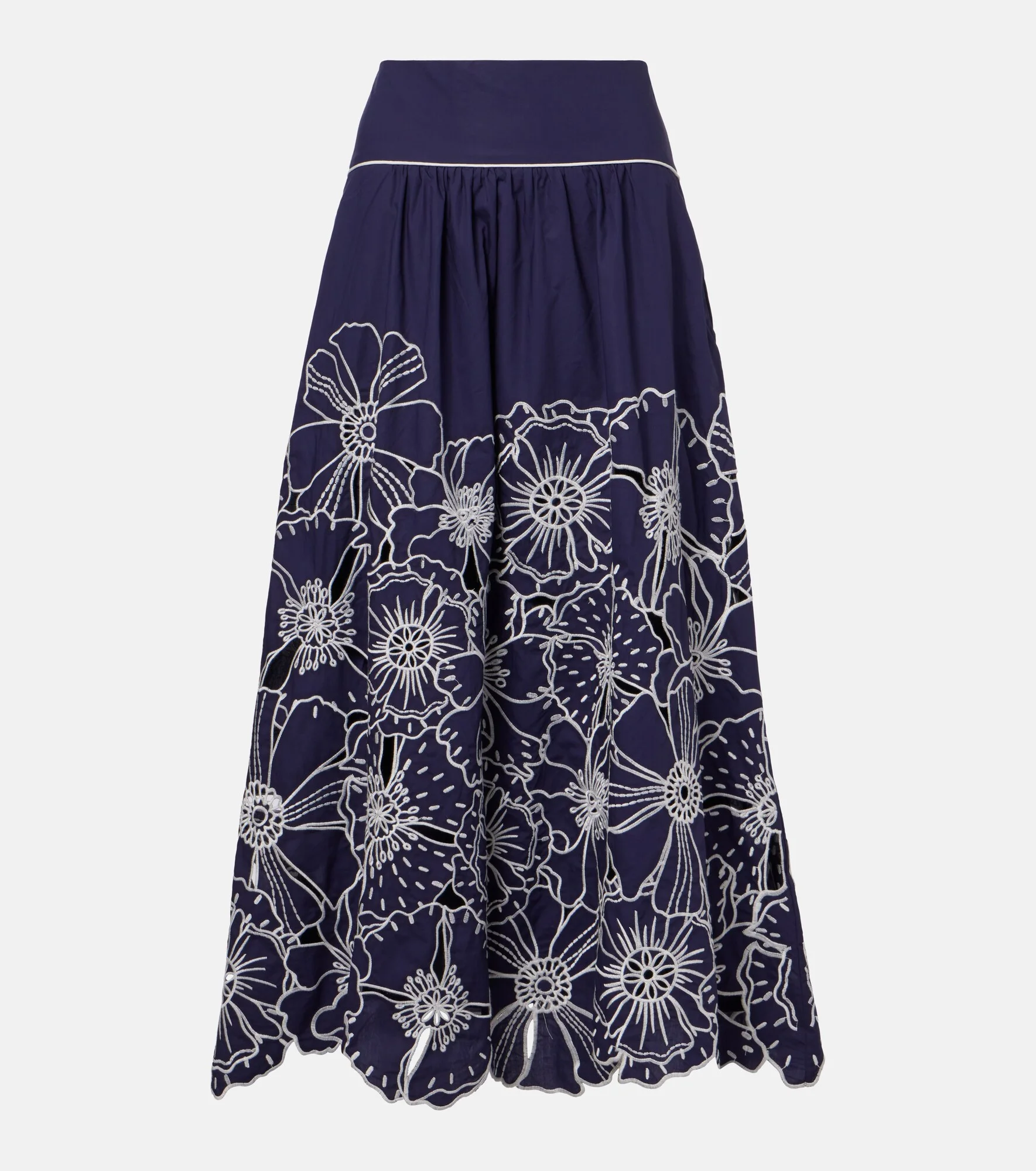 Embroidered floral cotton midi skirt - 1