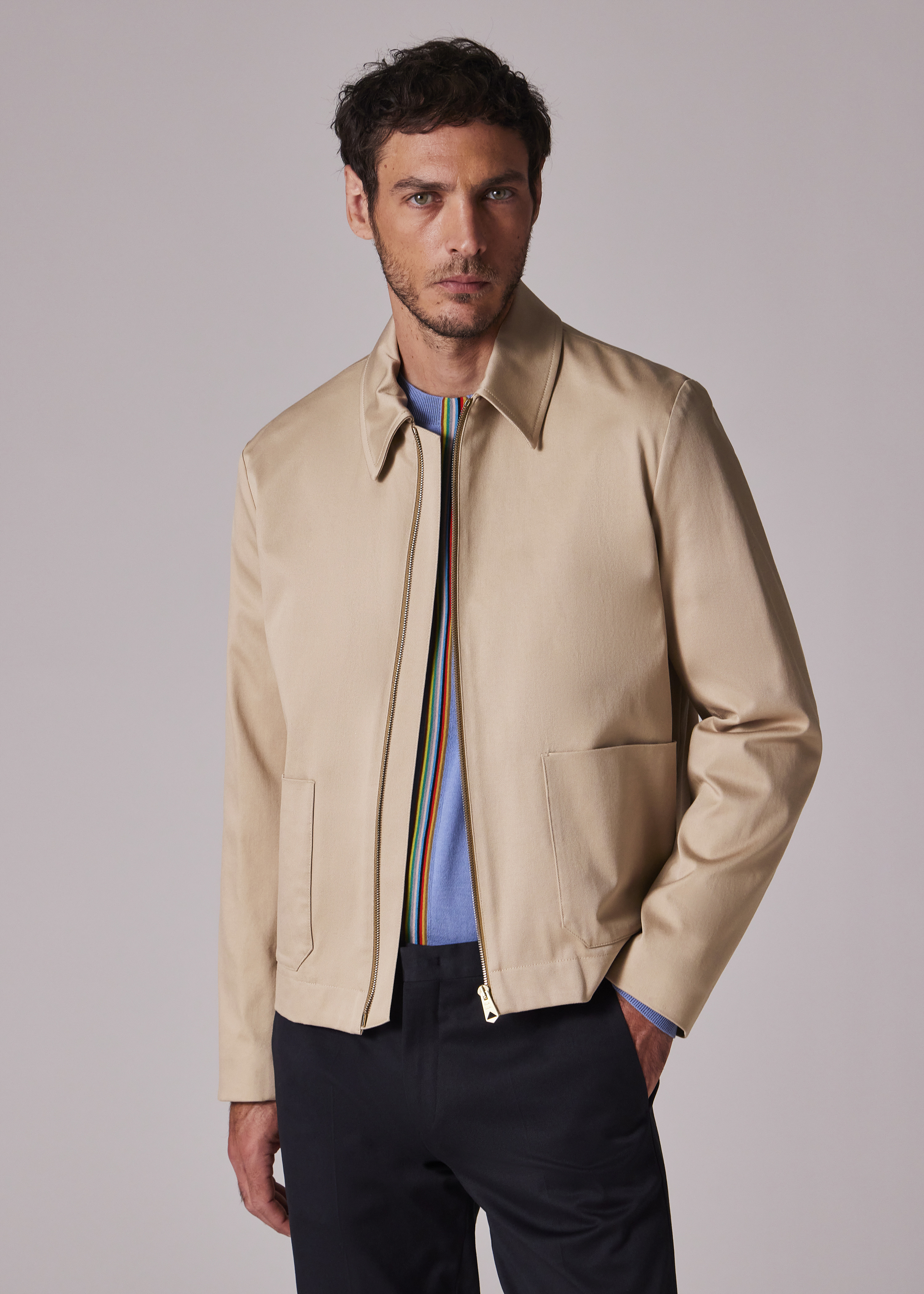 Tan Stretch Cotton-Twill Short Zip Jacket - 8