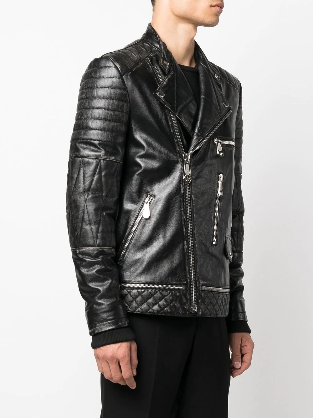 zipped biker jacket - 4