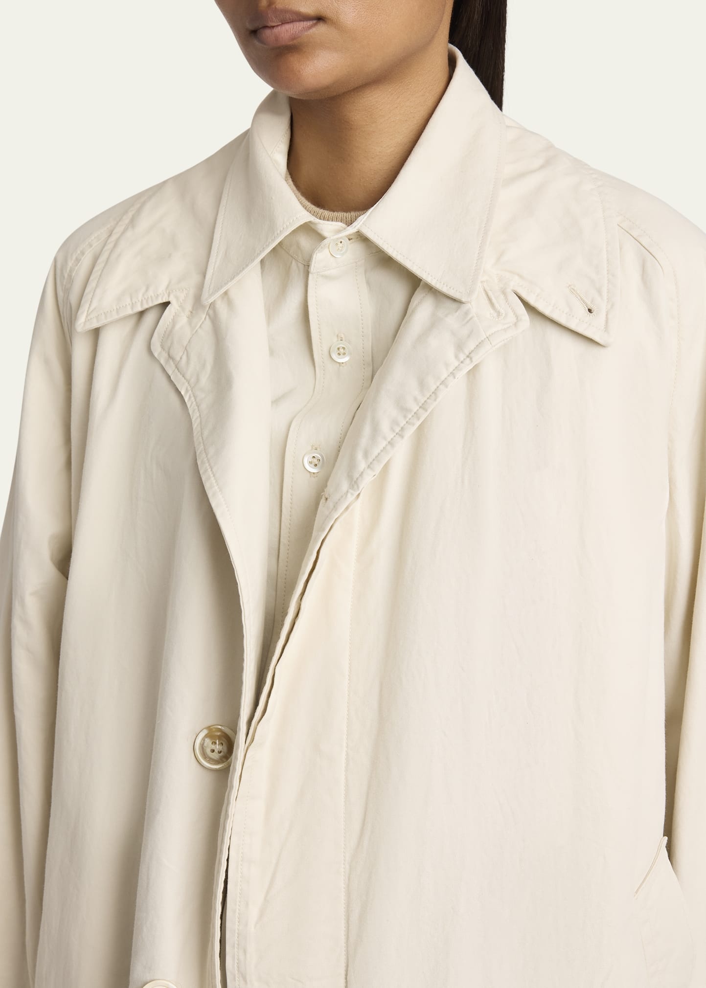 Layered Cotton Dyed Twill Trench Coat - 5