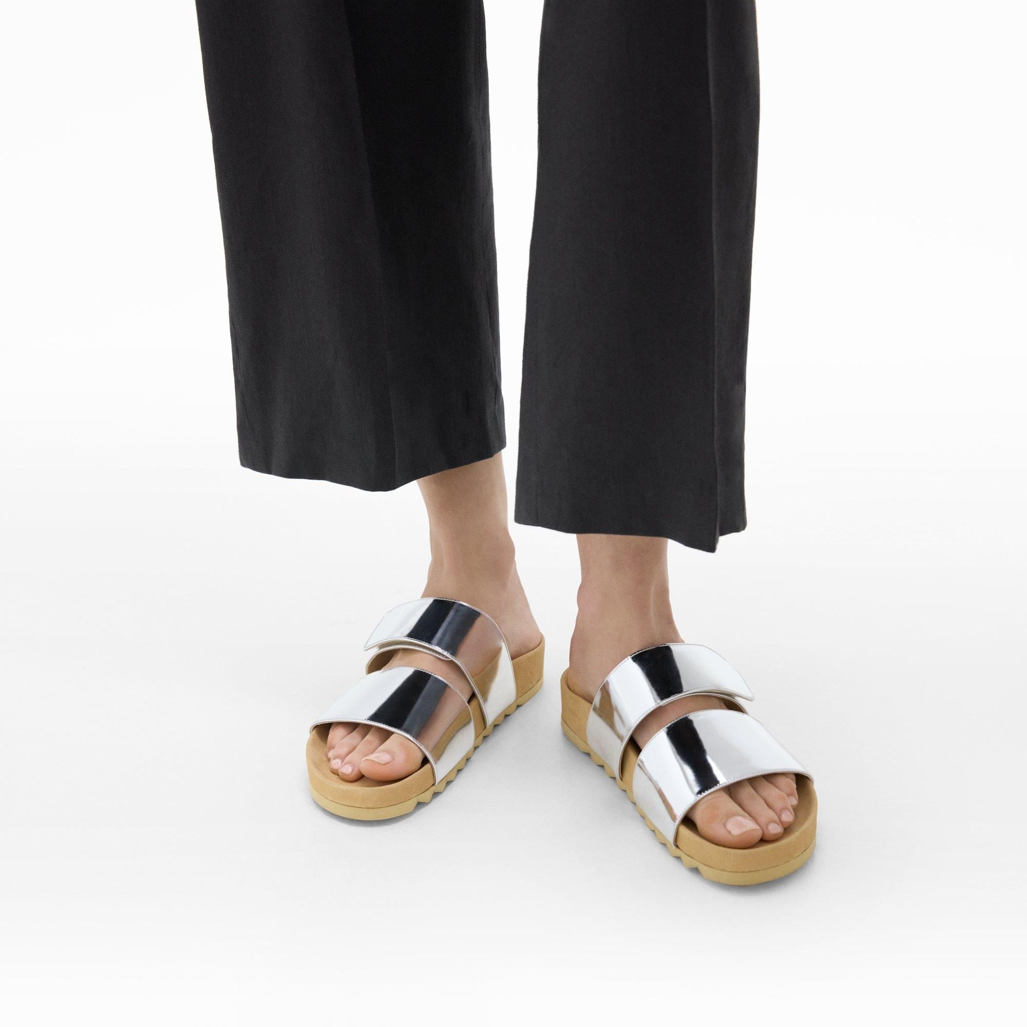 Slide Sandals in Metallic Leather - 2