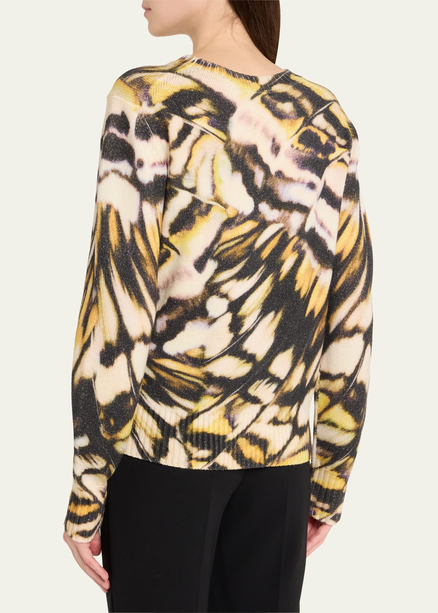 Butterfly Print Wool Crewneck Sweater - 3