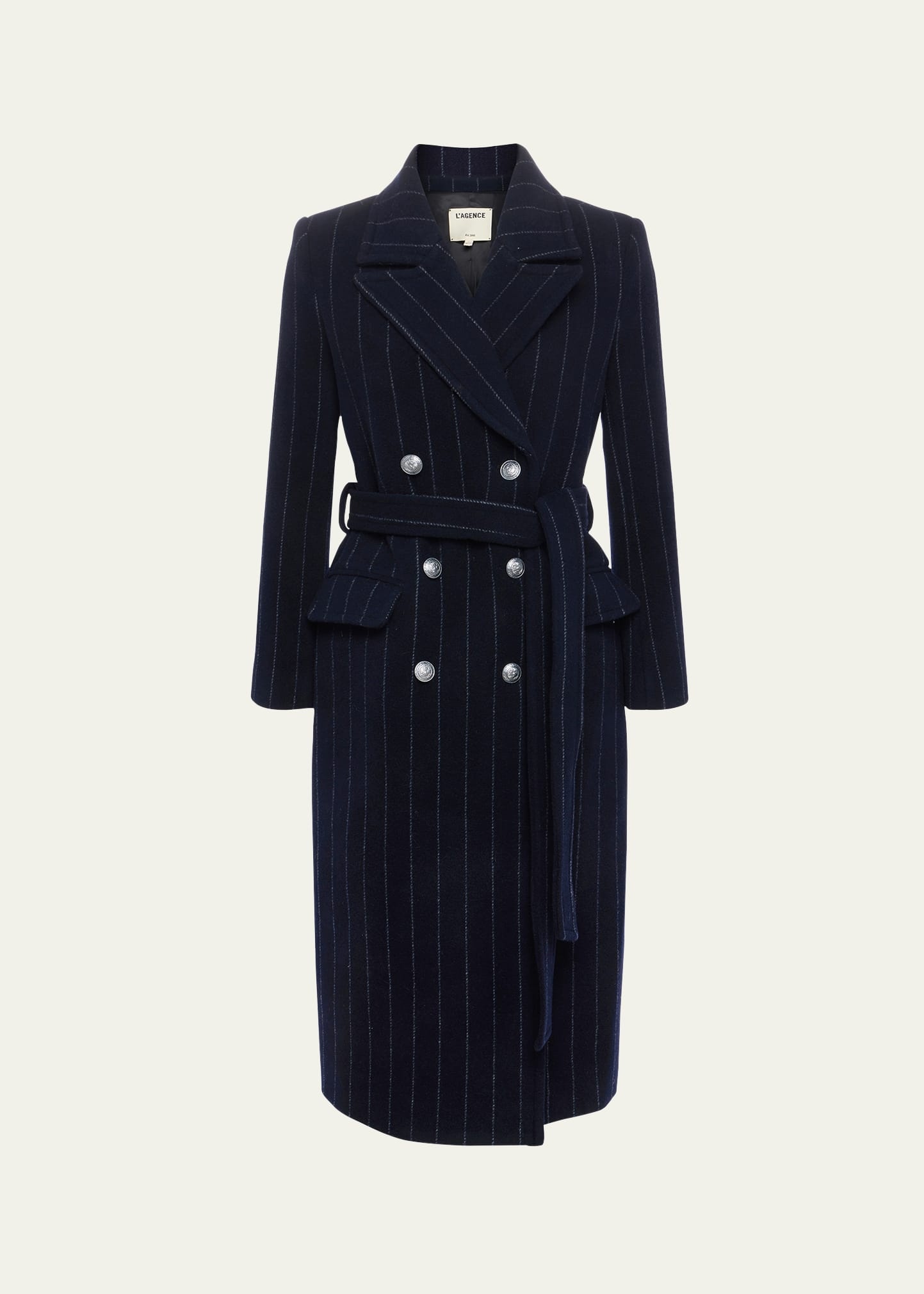 Olina Pinstriped Belted Trench Coat - 1