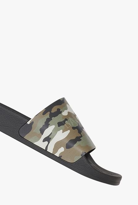 Calfskin Calypso sandals with khaki camouflage print and debossed tone-on-tone Balmain logo - 5