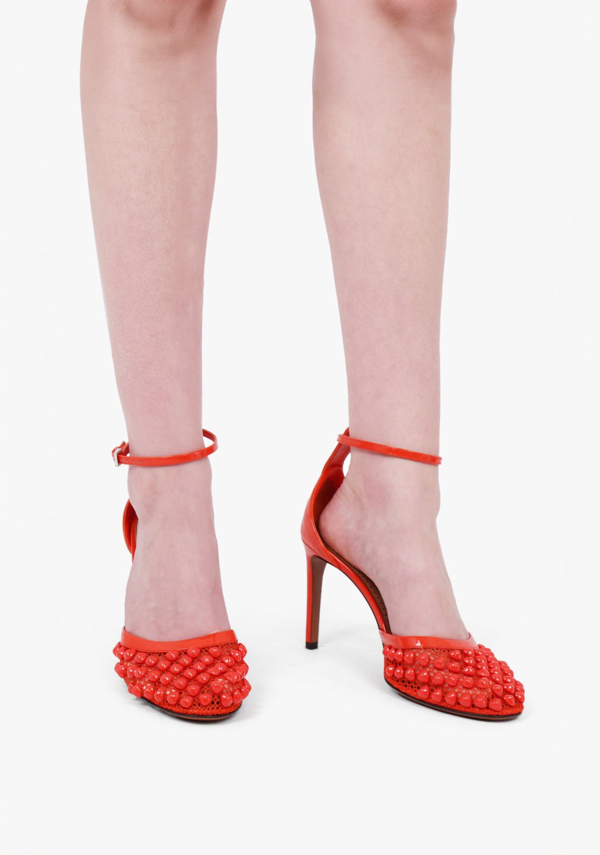 STUD FISHNET MESH 90MM POINTED PUMP | ORANGE - 5