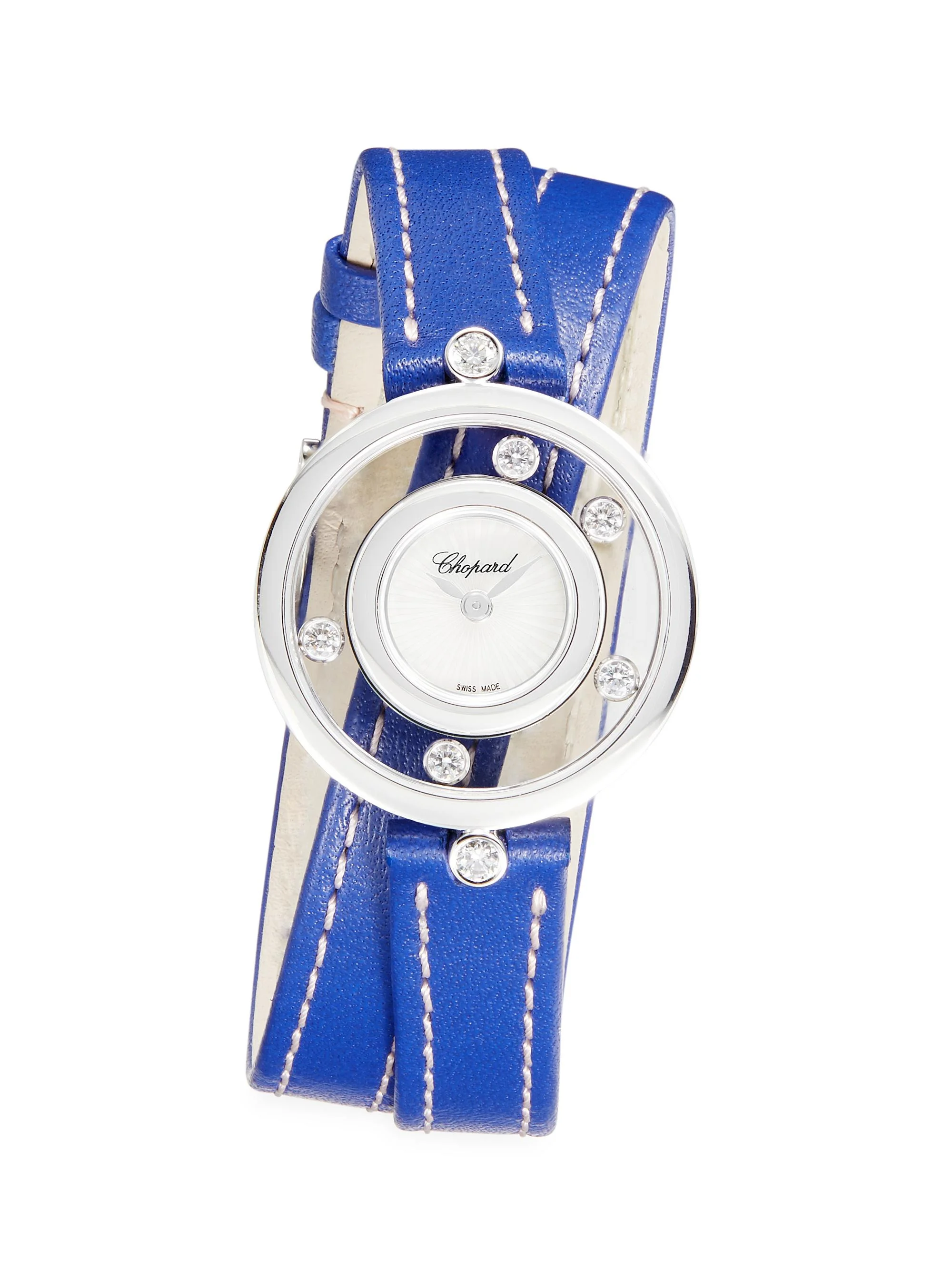 Women's Happy Diamonds Icons 18K White Gold, Diamond, & Leather Wrap-Strap Watch - Blue - 1