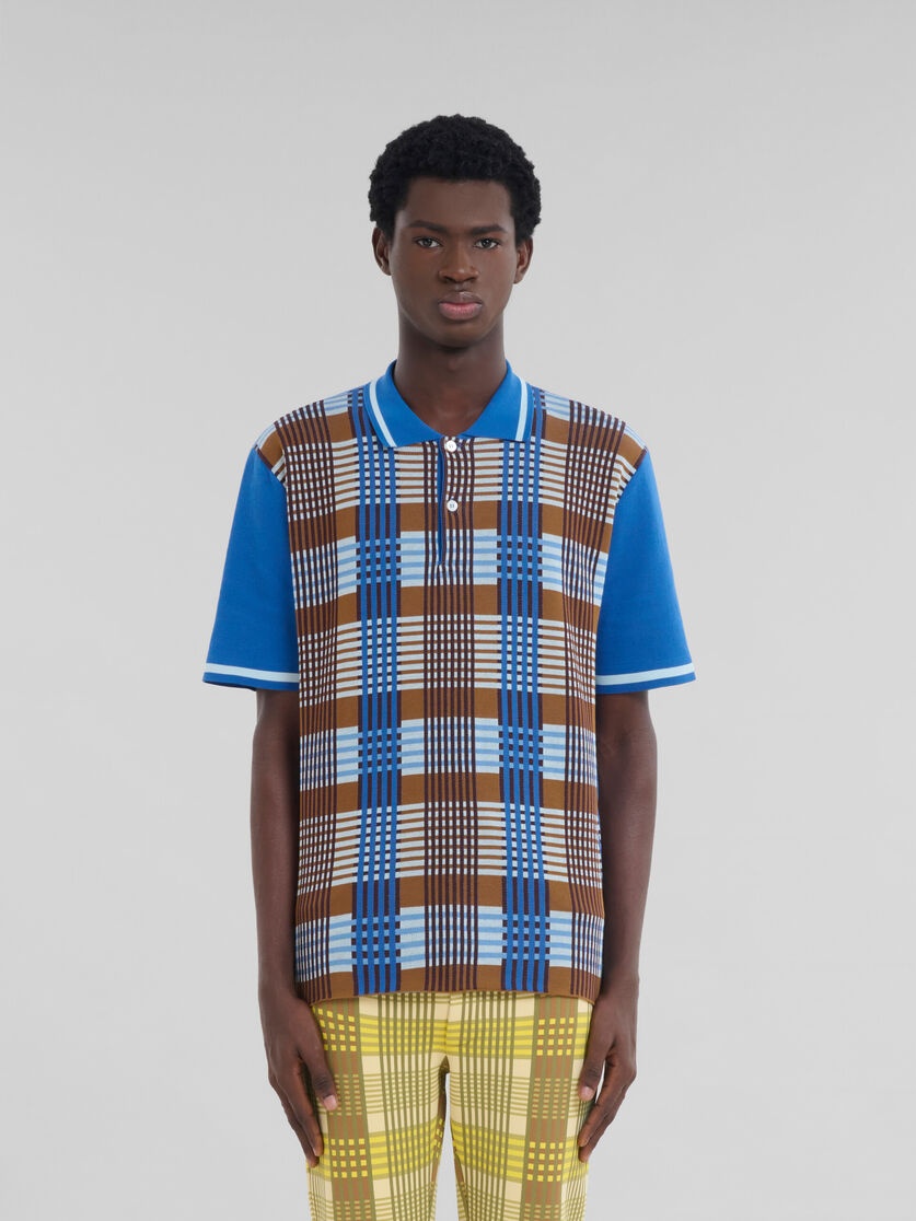 BLUE AND BROWN CHECKED COTTON POLO SHIRT - 2
