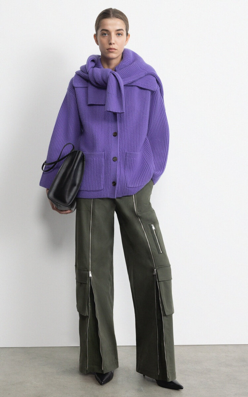 SIMKHAI Fabiana Belted Cotton Flare Pants green outlook