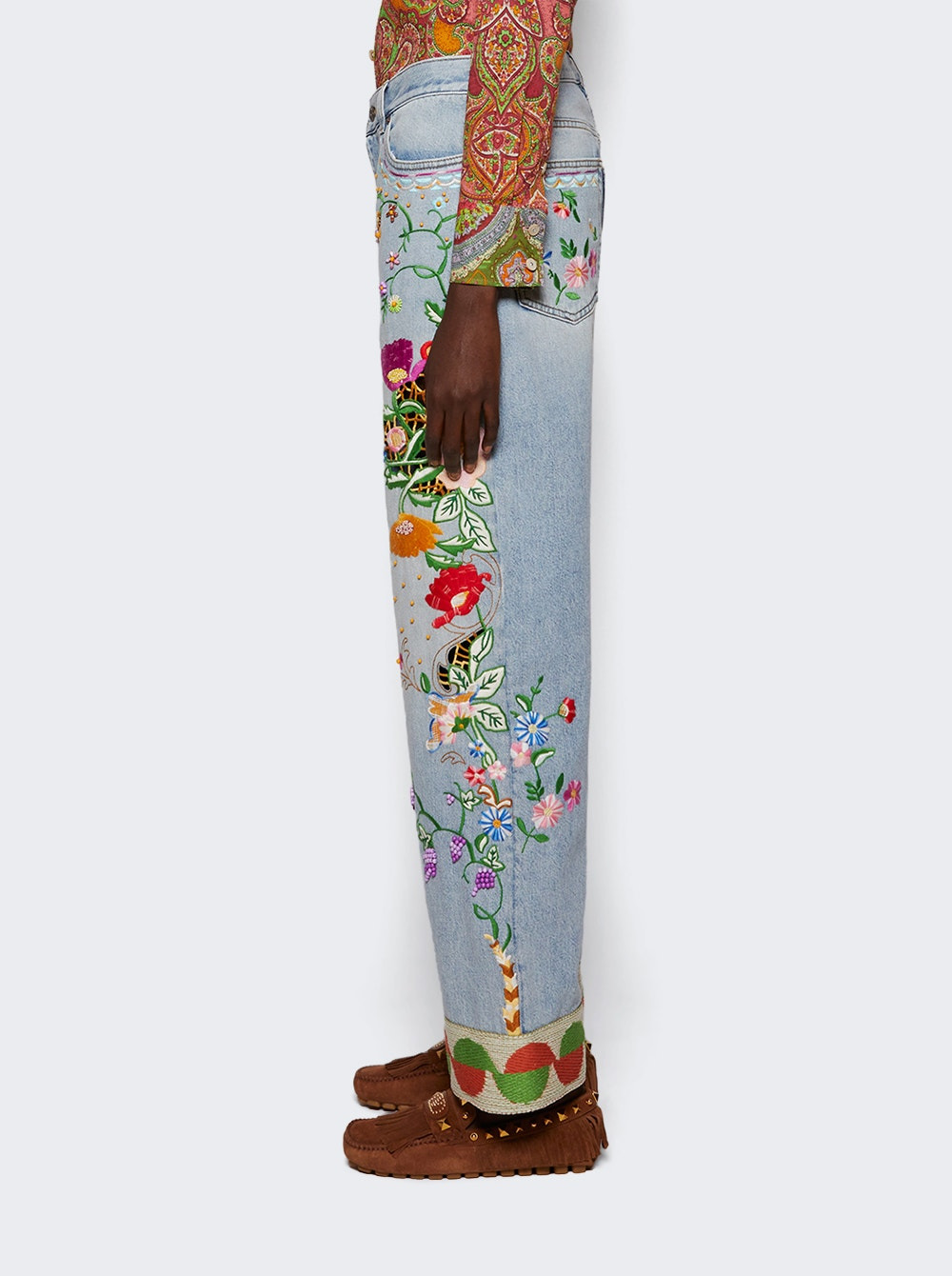 Embroidered Denim Pants Blue - 3