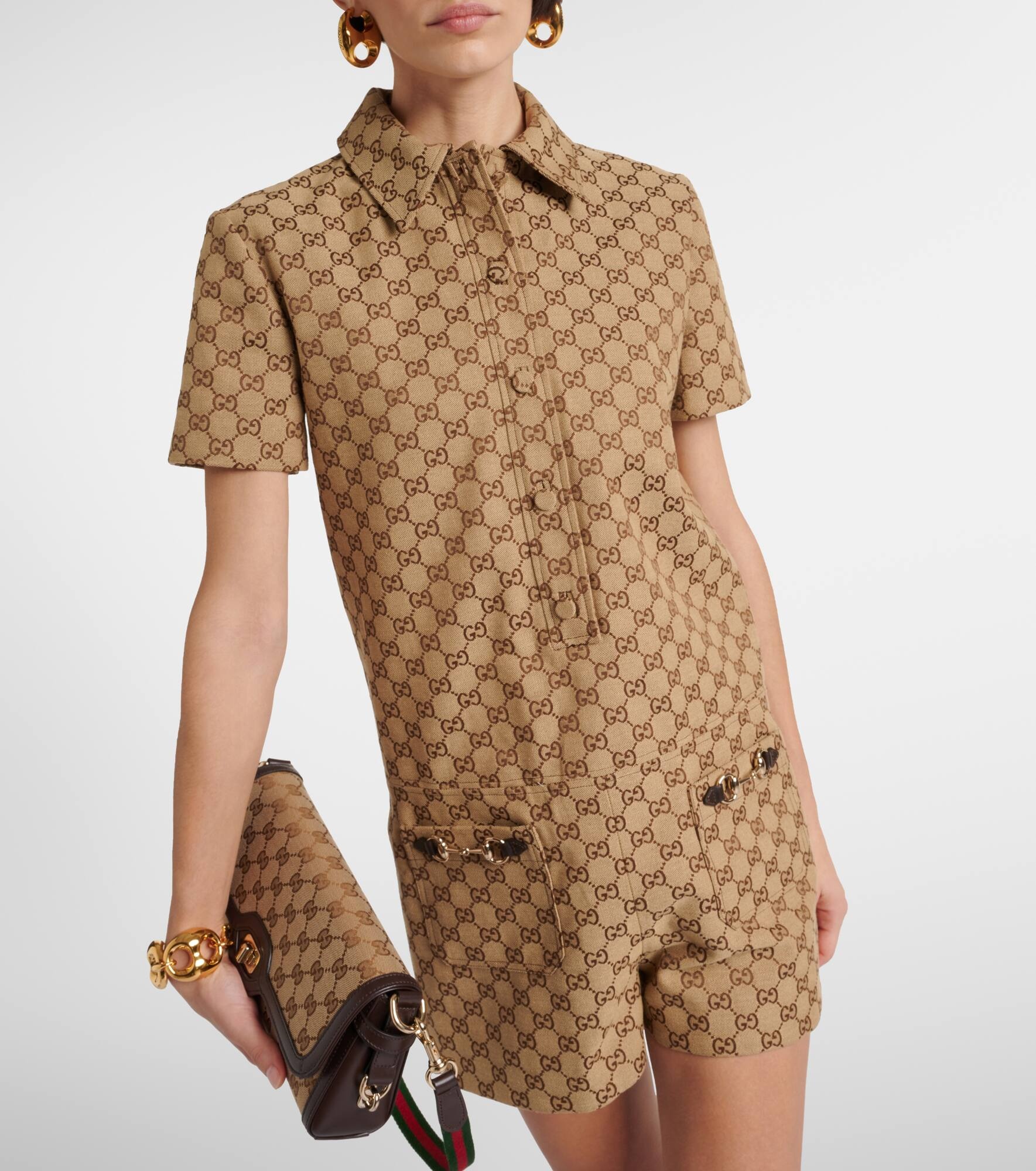 GG cotton-blend canvas playsuit - 7