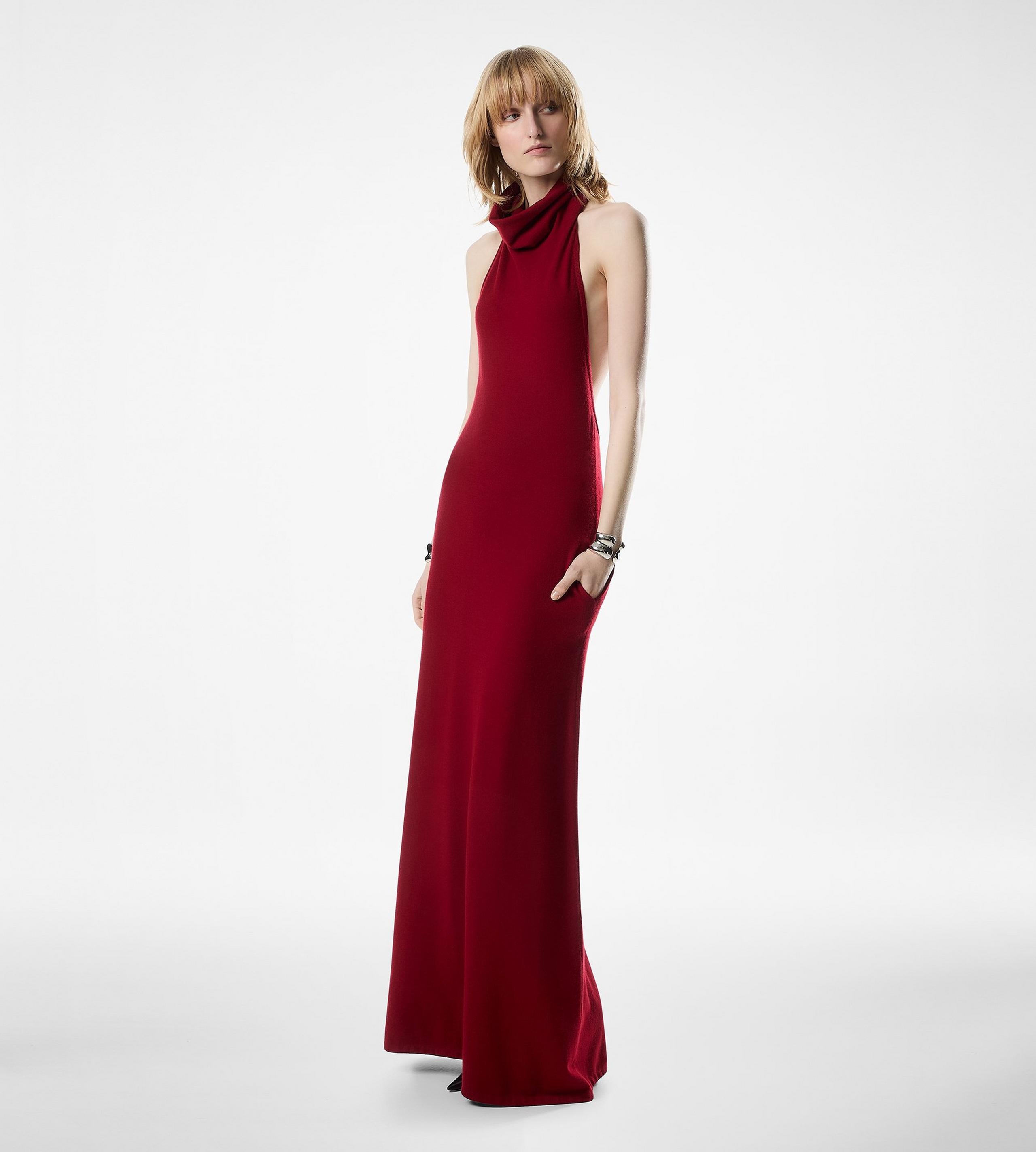 LONG HALTERNECK DRESS WITH POCKETS AND OPEN BACK - 3