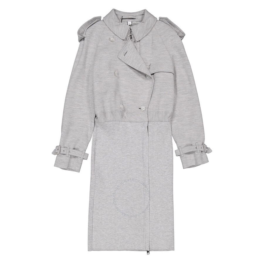 Open Box - Burberry Ladies Grey Melange Technical Wool Reconstructed Trench Coat, Brand Size 8 (US S - 4