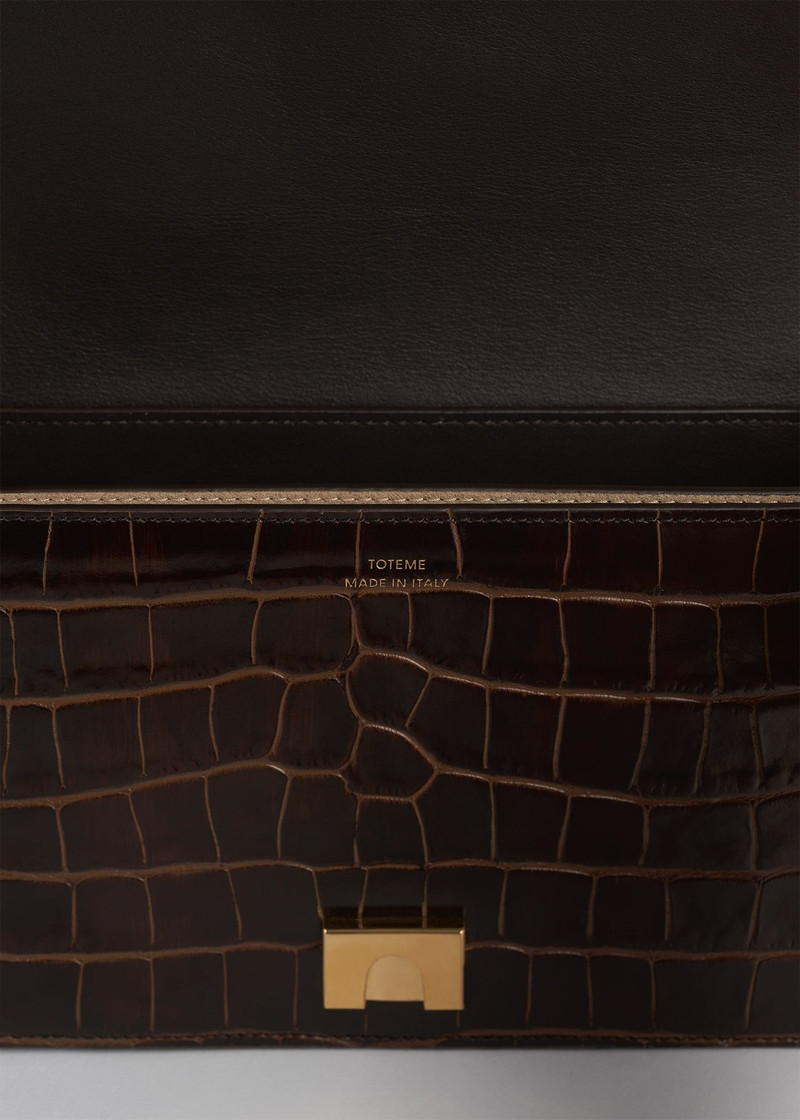 Mini T-flap croco-embossed bag dark brown 8