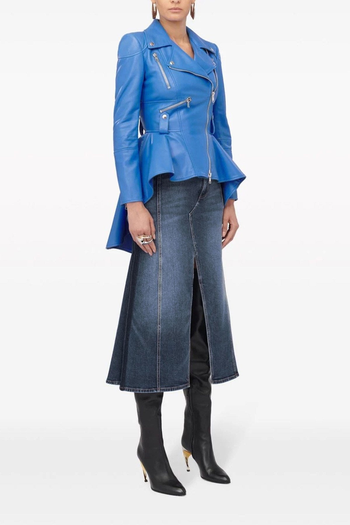 スカート ALEXANDER MCQUEEN Woman Skirt Blue 754828QMACG 4164 Alexander Mcqueen Flared Denim Midi Skirt In Blue - 30% Off