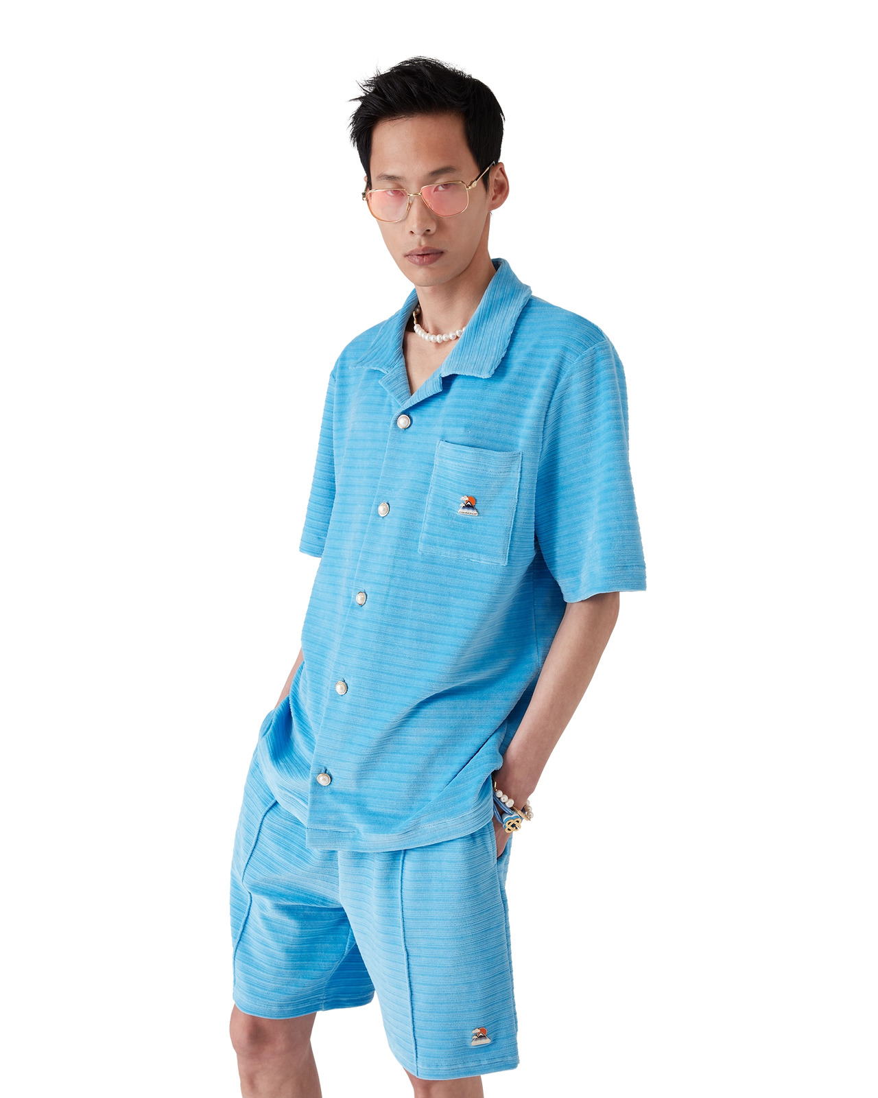 Stripe Velour Short Sleeve Shirt | Casablanca Paris - 4