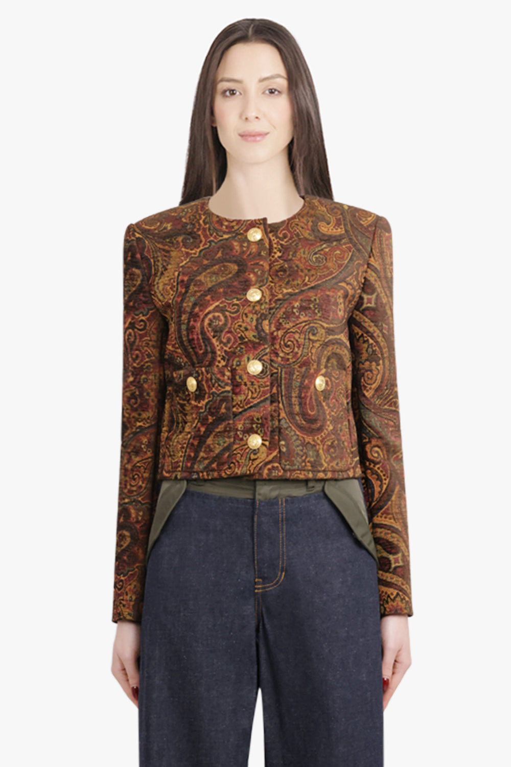 PAISLEY PRINT CROP JACKET | MULTI COLOUR RED - 3