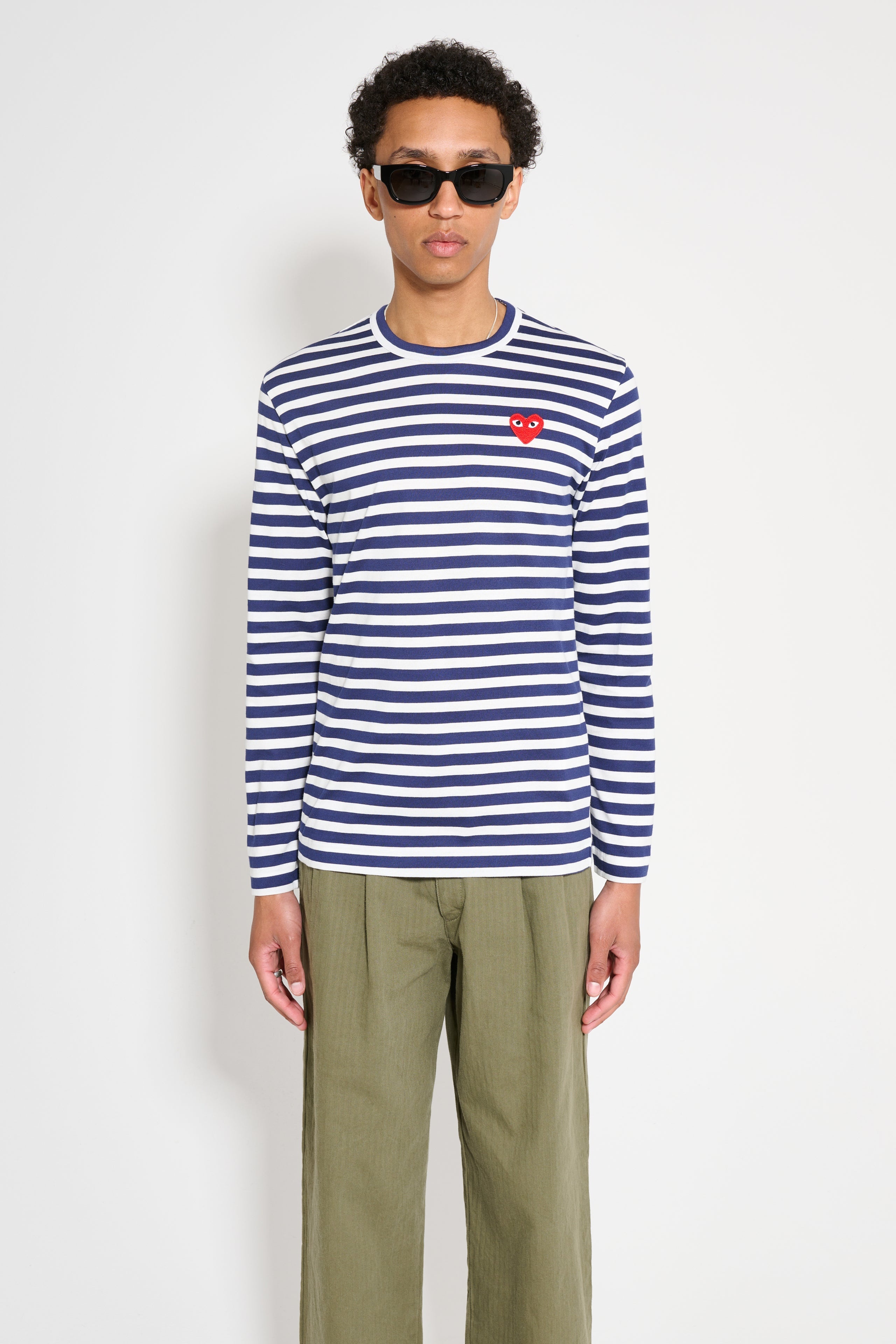 COMME DES GARÇONS PLAY SMALL HEART LS T-SHIRT NAVY STRIPE - 1