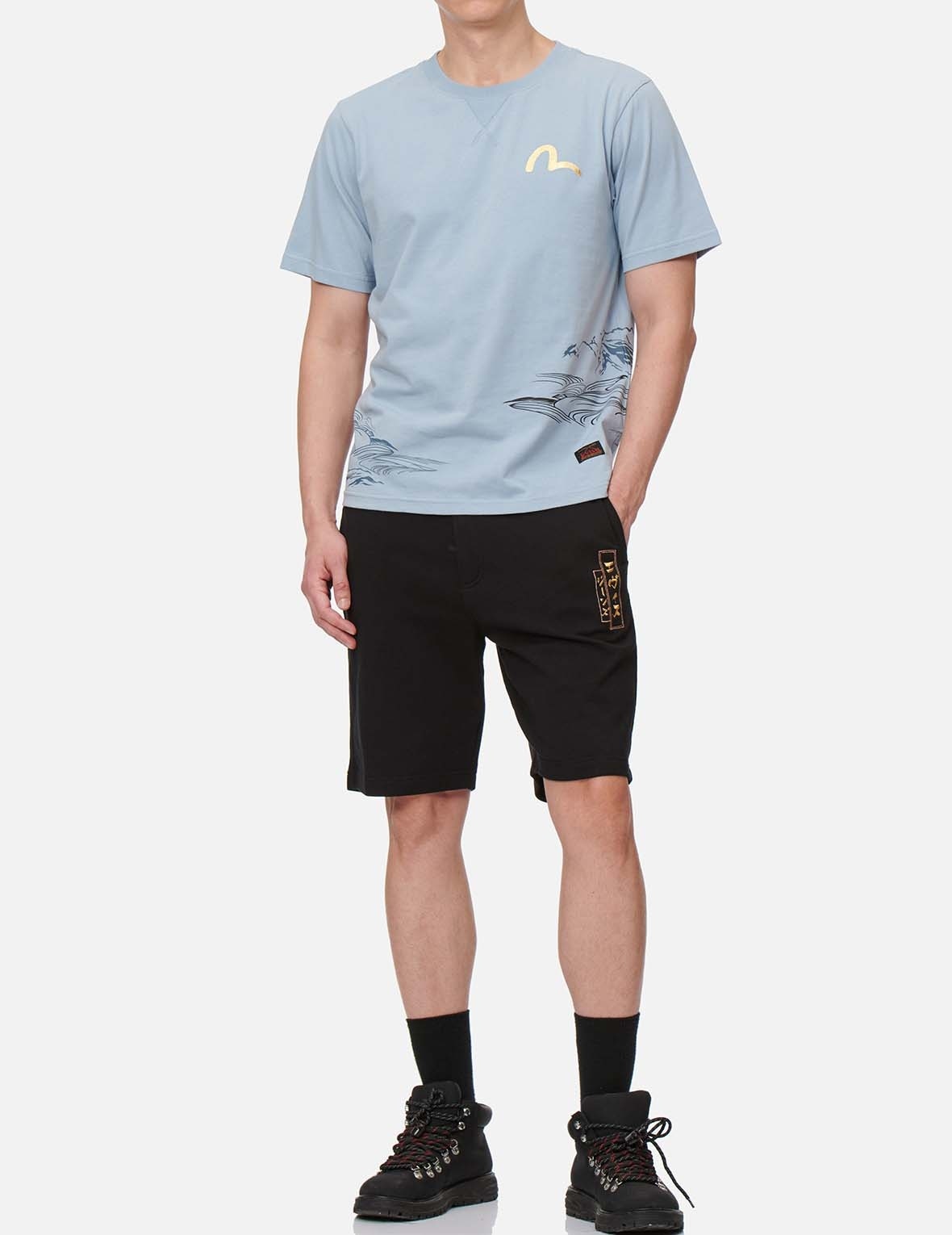 JAPANESE ART SEAGULL EMBROIDERED SWEAT SHORTS - 5