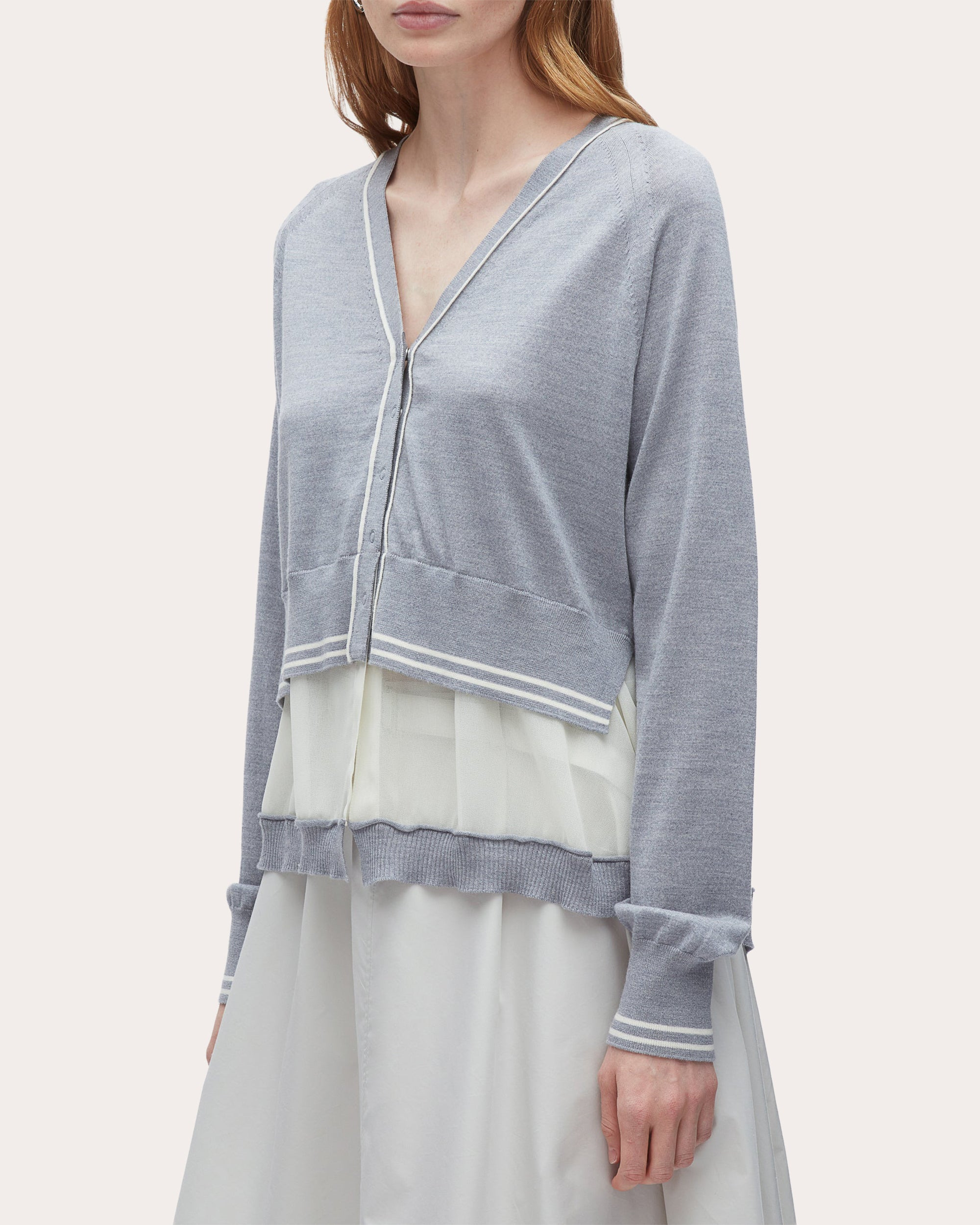 Layered Chiffon-Paneled Wool Cardigan - 4