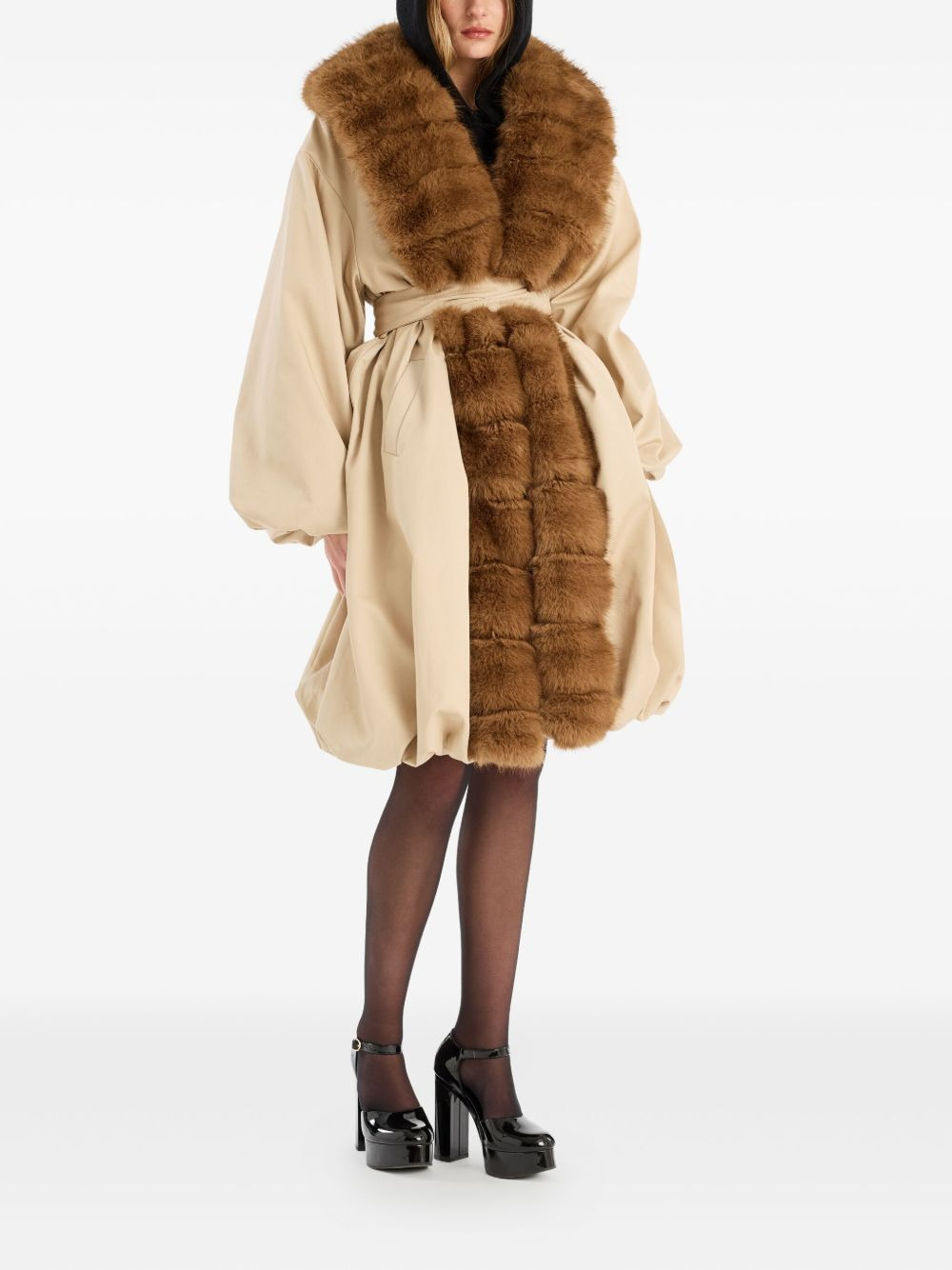 faux-fur-collar balloon-hem coat - 2