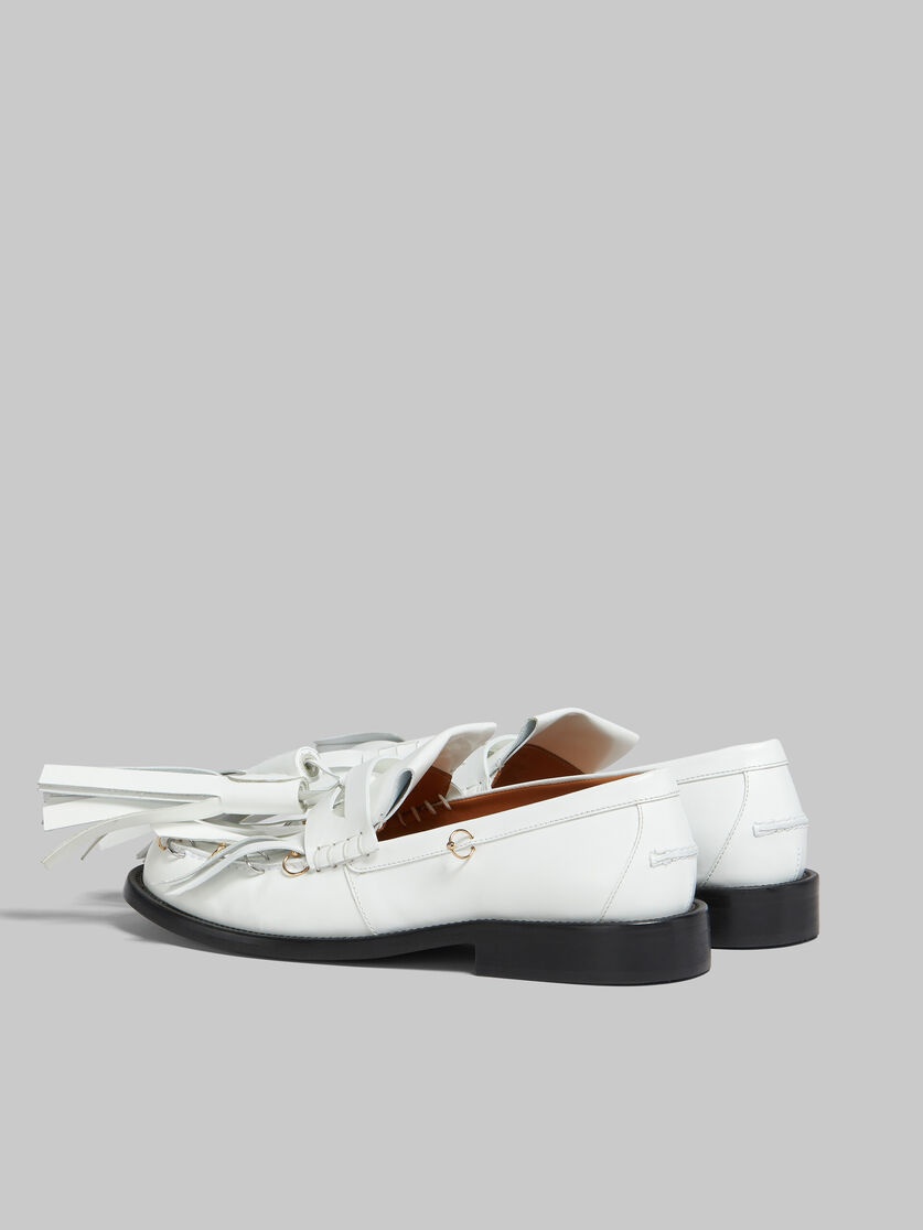 WHITE LEATHER BAMBI LOAFER WITH MAXI TASSELS - 3