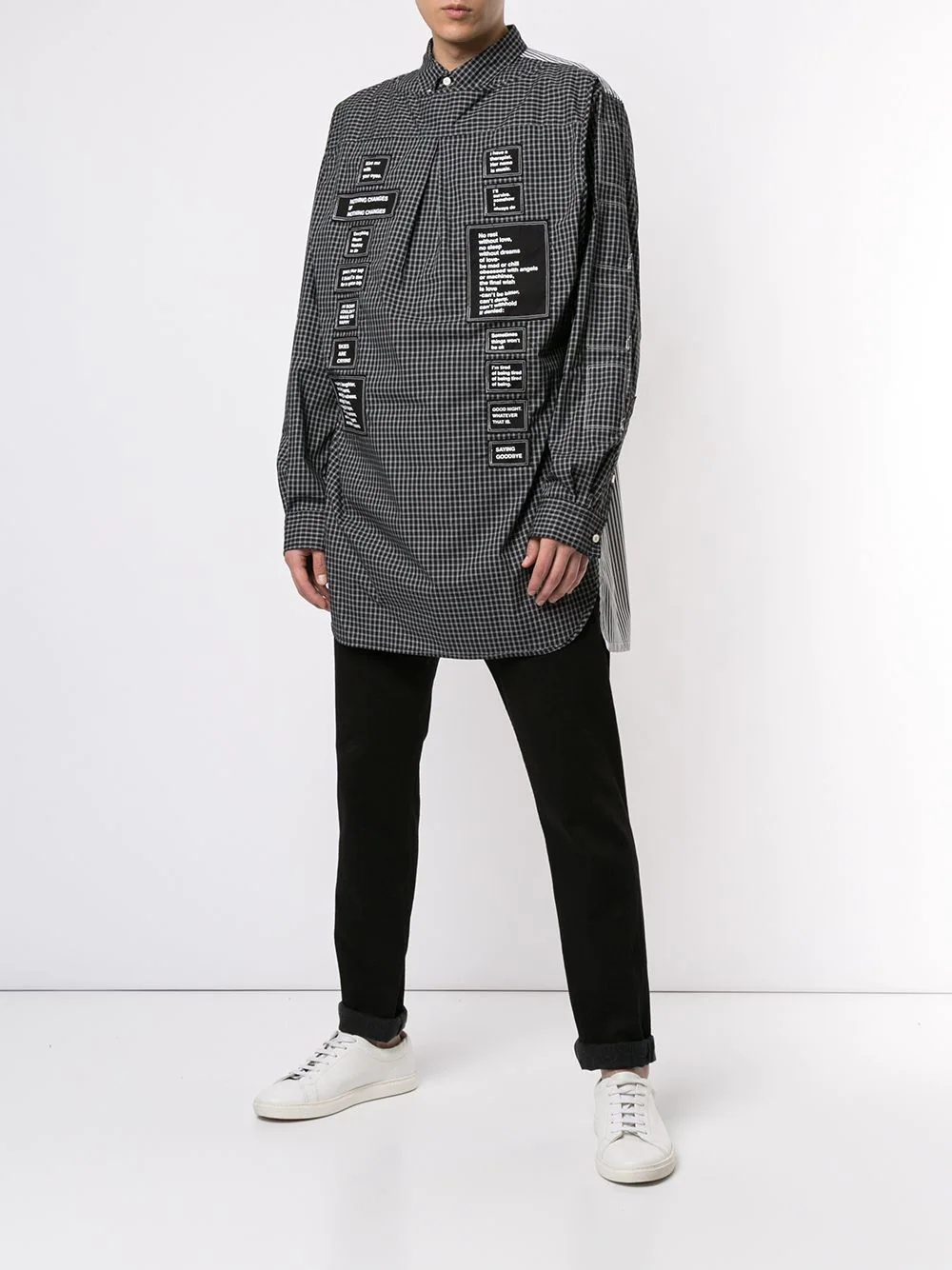 deconstructed patch logo shirt - 2