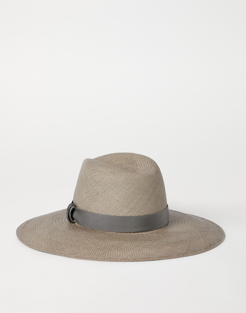 Brunello Cucinelli Straw fedora with precious leather band outlook