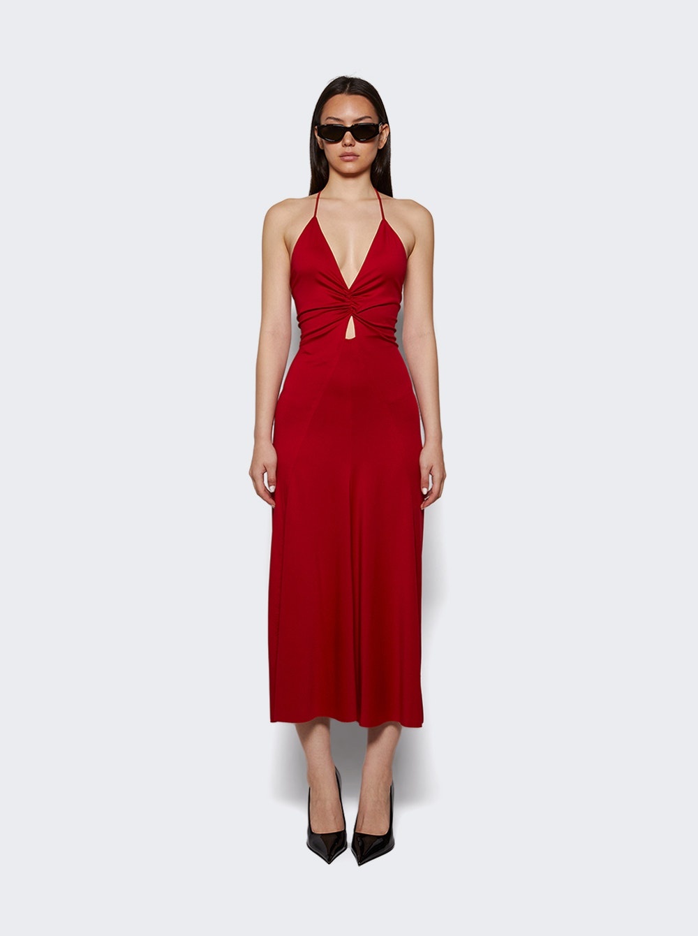V-neck Ruched Midi Rose - 2