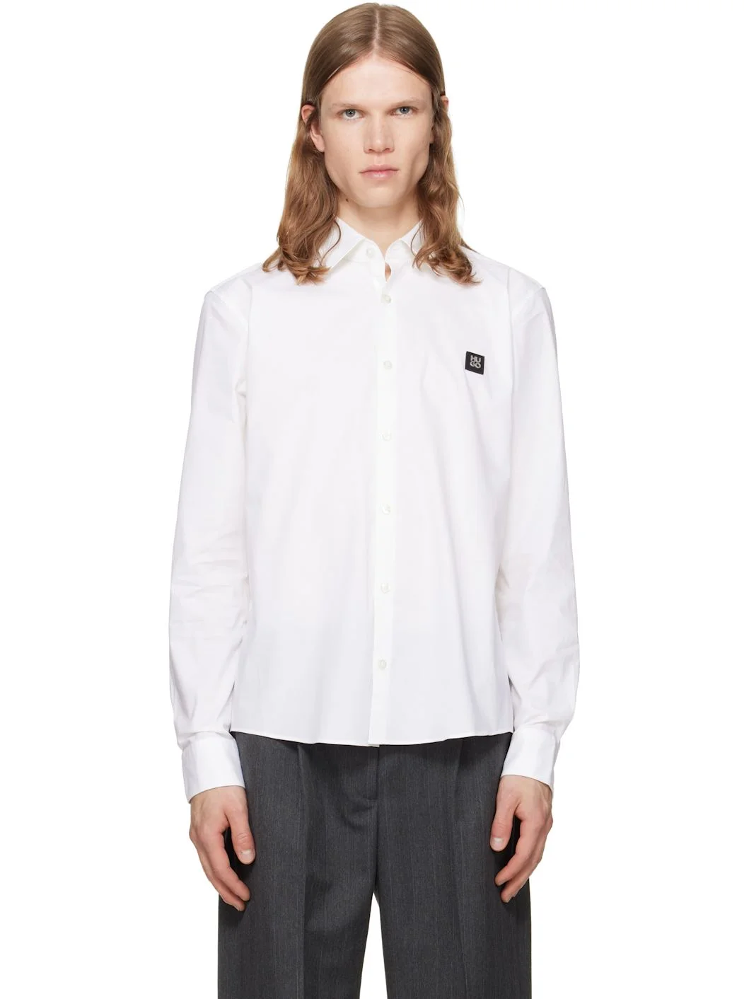 White Stretch-Cotton Canvas Slim-Fit Shirt - 1