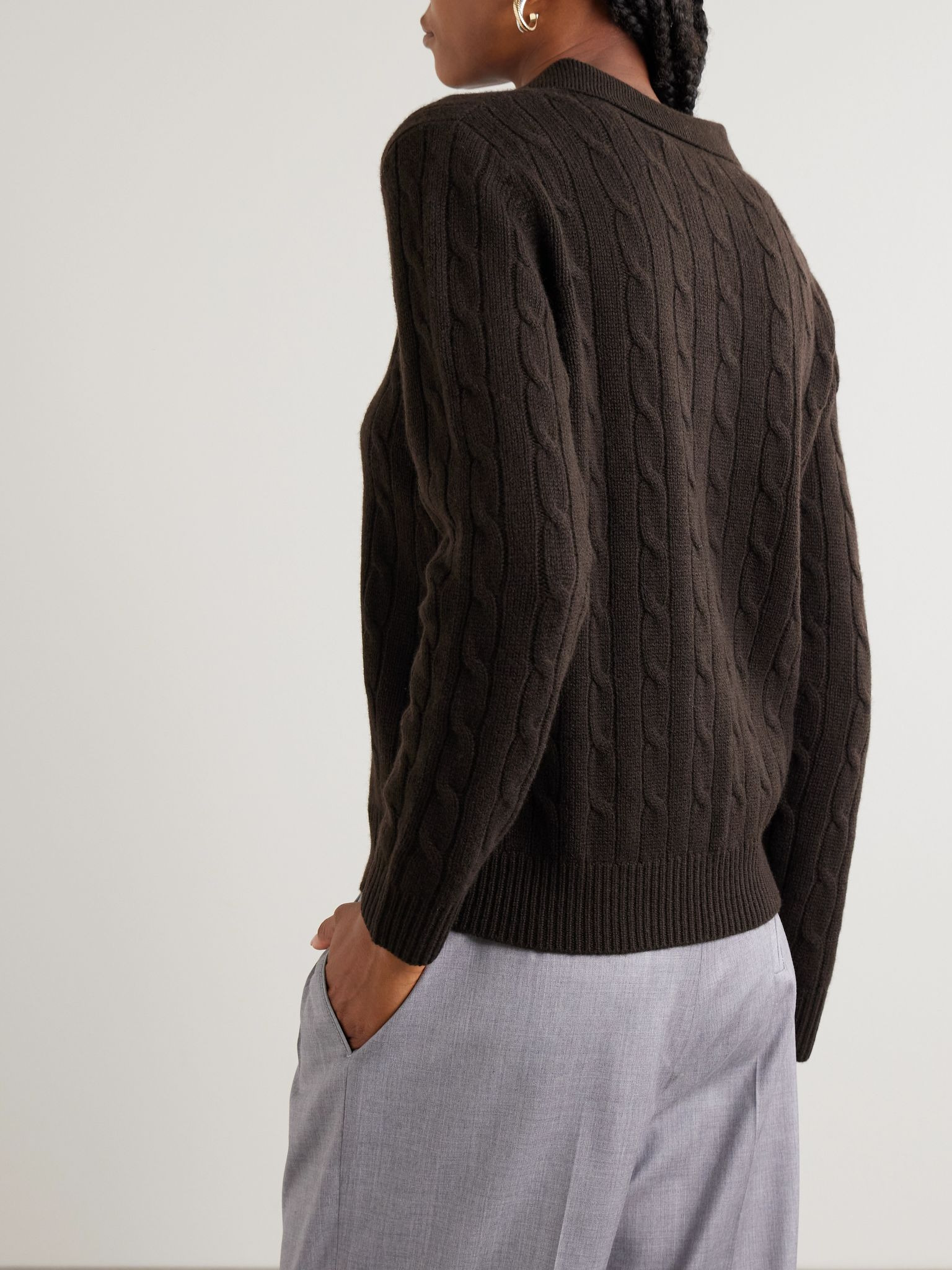 Comet cashmere cable-knit polo sweater Brown - 3