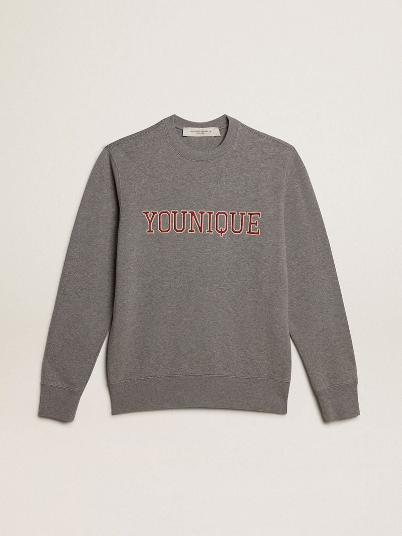 Gray melange cotton sweatshirt with embroidered lettering 1