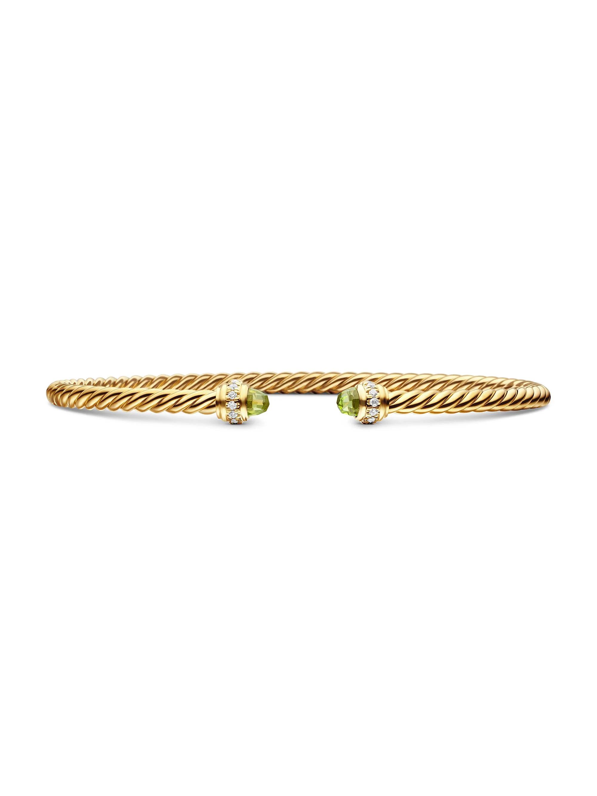Women's Classic Cablespira Bracelet in 18K Yellow Gold and Diamonds - Peridot - 1