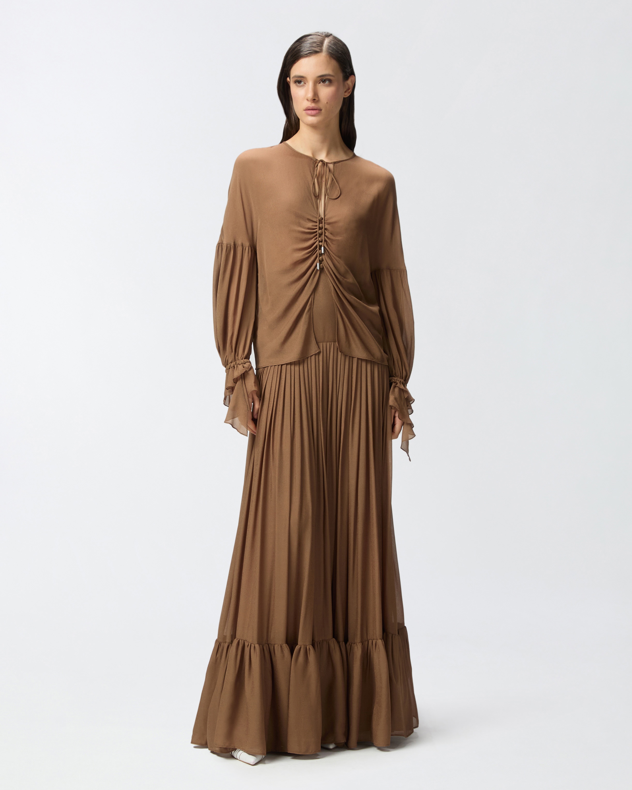 LONG FRILLY SKIRT IN VISCOSE GEORGETTE - 2