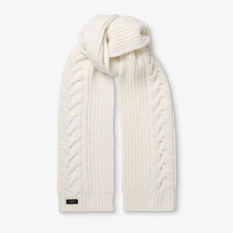 Yukiko Cable Latte Cable Knit Scarf with Leather Logo Tag 1