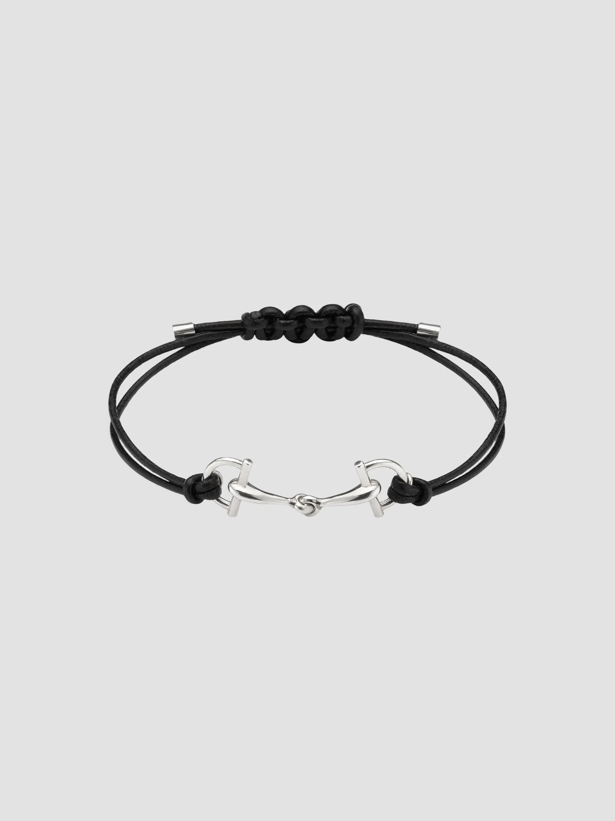 Men's Staffa Stirrup Sterling Silver & Leather Bracelet - Black Silver - 1