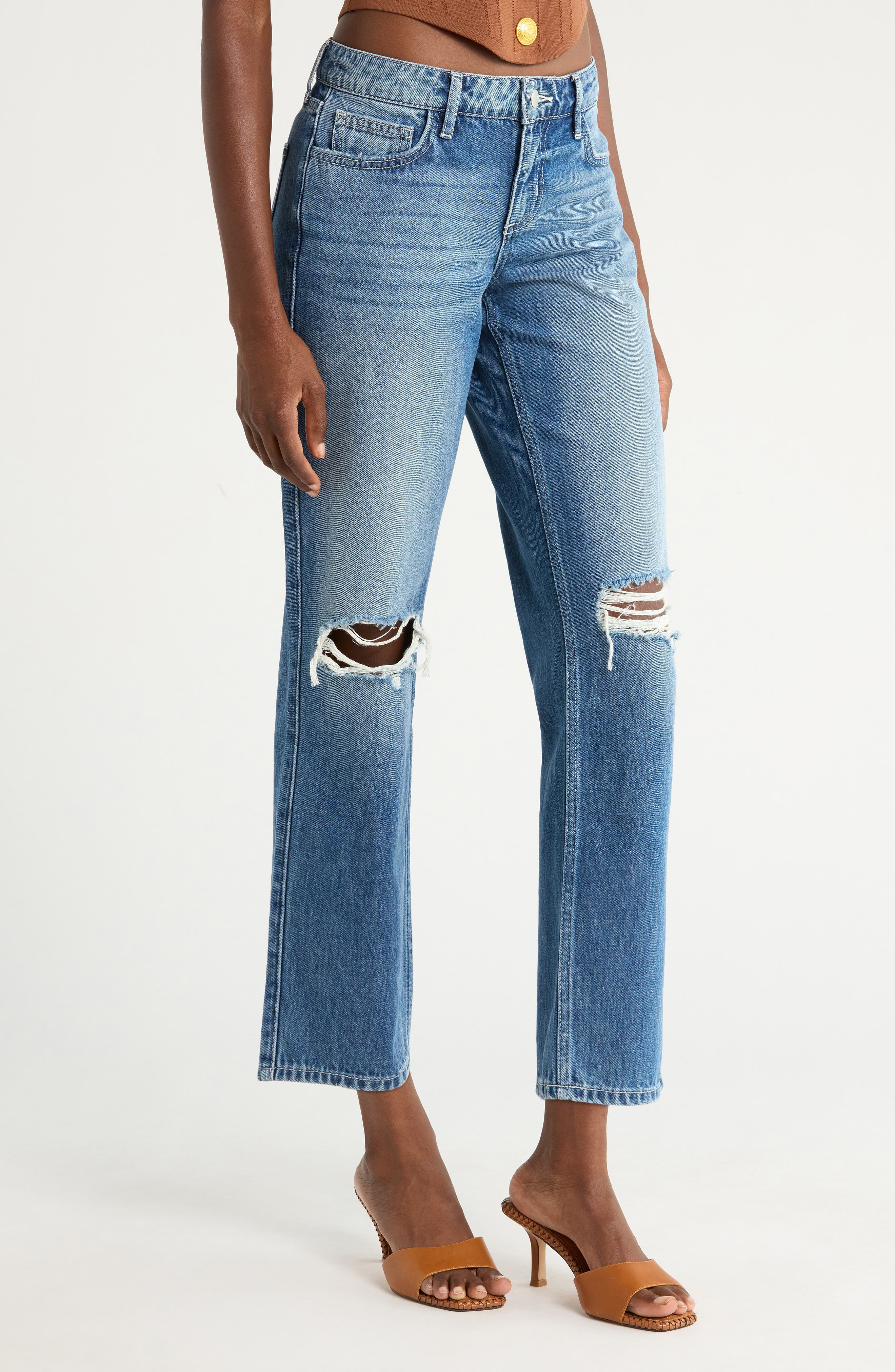 L'AGENCE Nevia Low Rise Slouch Straight Leg Jeans in Woodrow Destruct at Nordstrom - 3