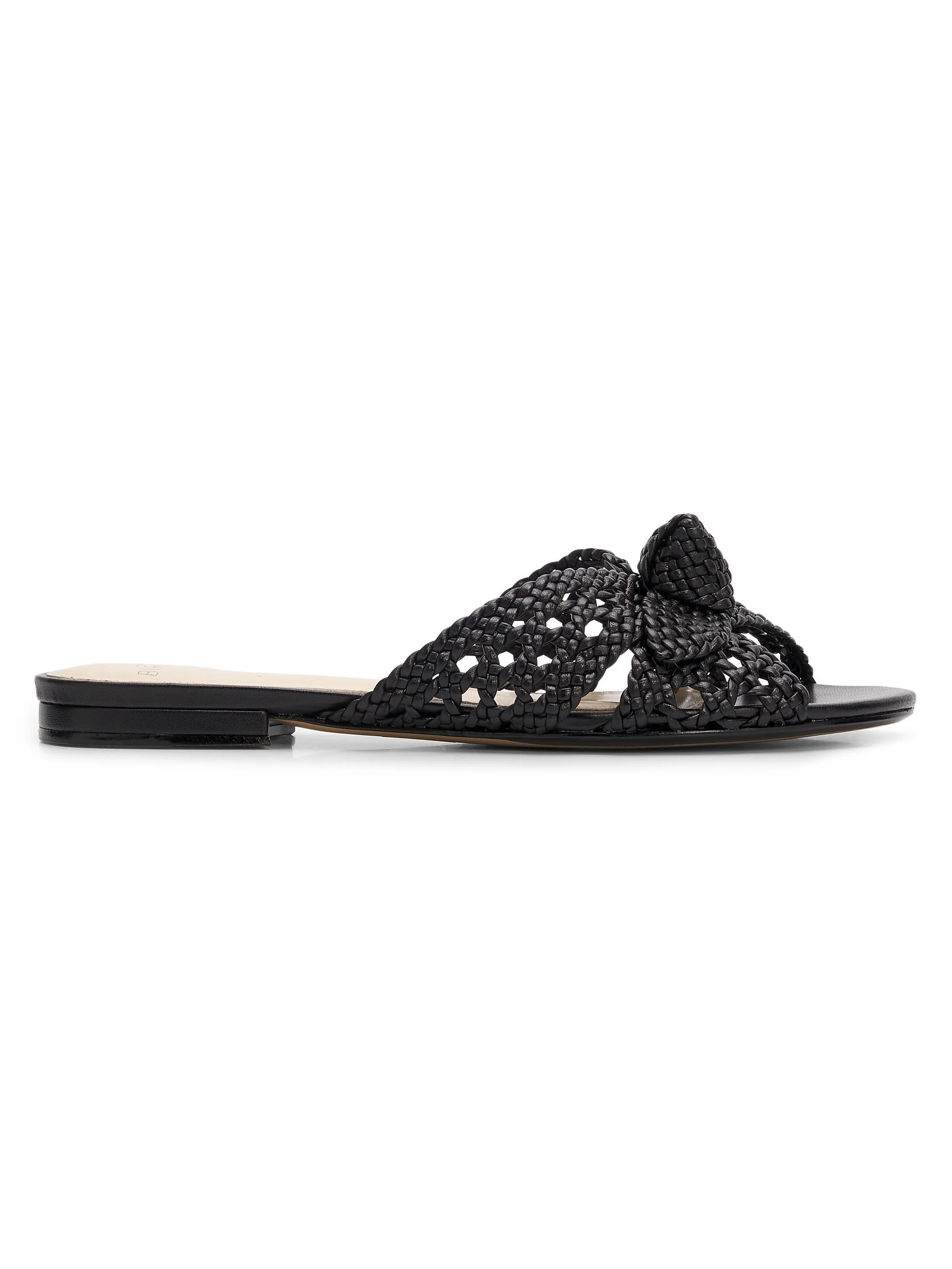 Women's Belinda Woven Leather Flat Sandals - Black - 1