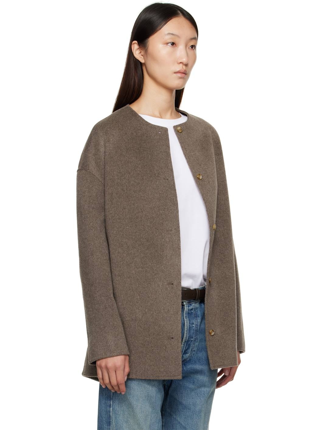 Taupe Dunne Wool Drap Short Coat - 2