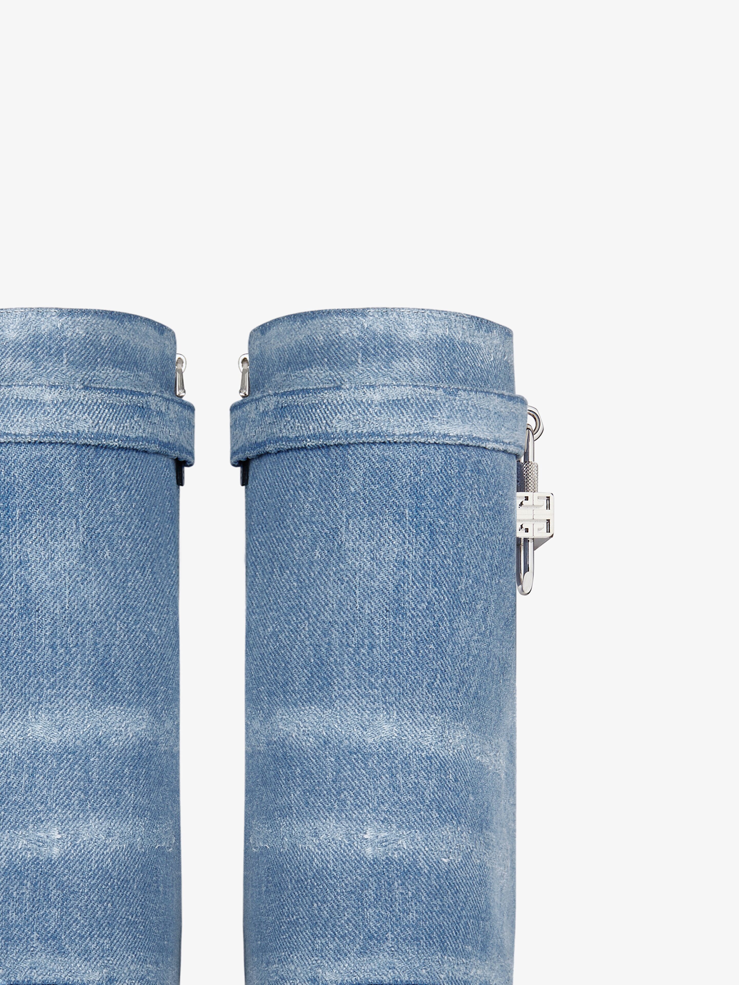 SHARK LOCK BIKER ANKLE BOOTS IN DENIM - 6