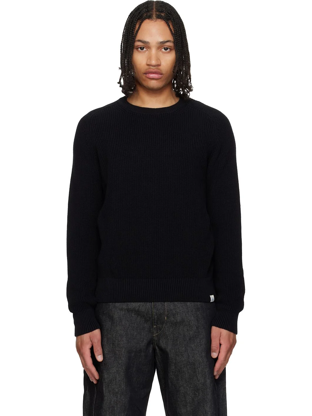 Black Sturdy Ribbed Cotton Sweater - 1